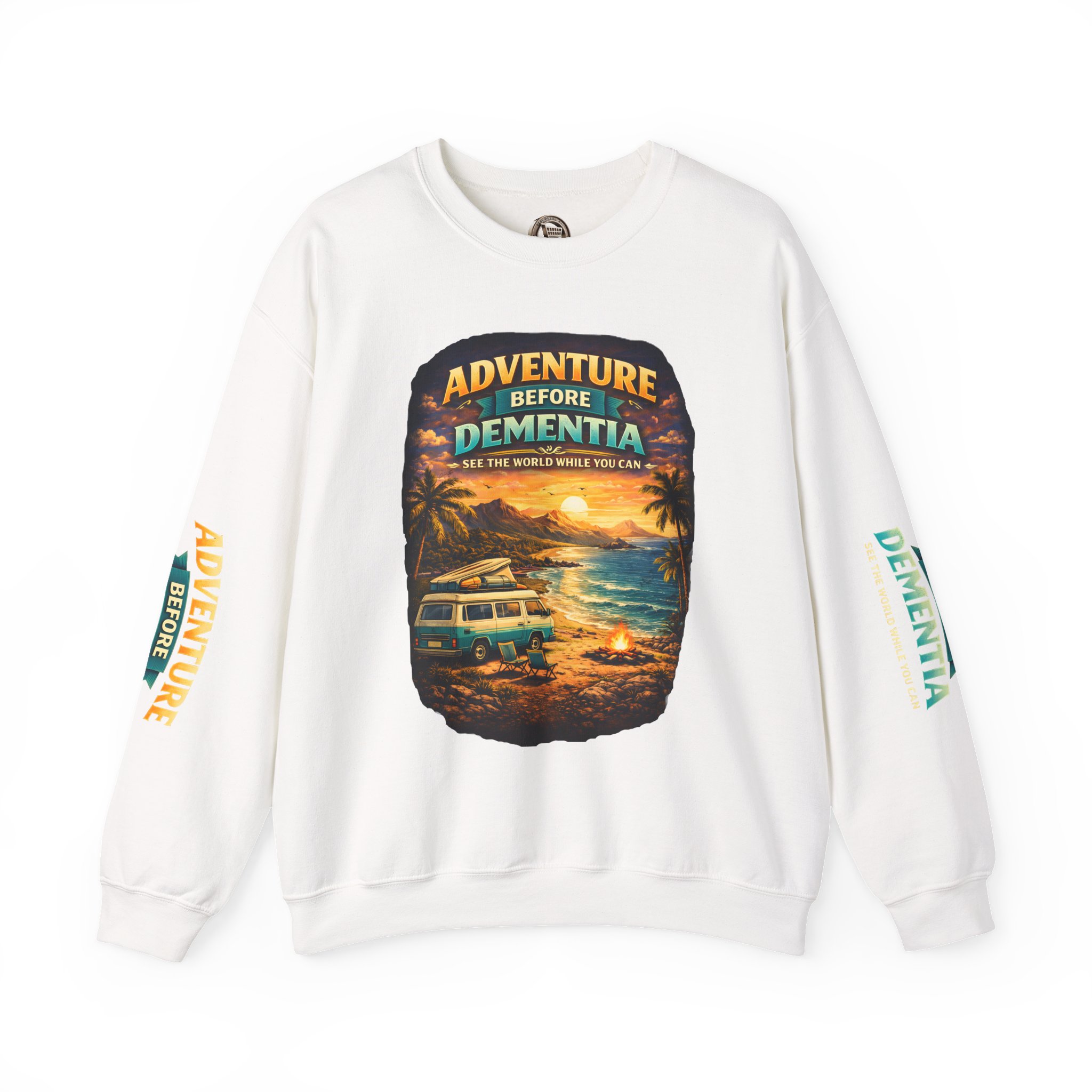 Unisex Heavy Blend™ Crewneck Sweatshirt — "Adventure Before Dementia" Design Scenic-Line