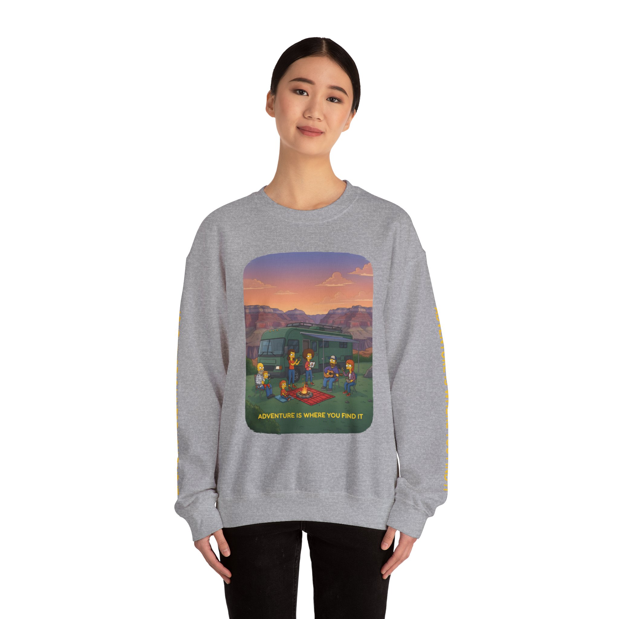 Unisex Heavy Blend™ Crewneck Sweatshirt — "Adventure Is Where You Find It" Design Sitcom-Line