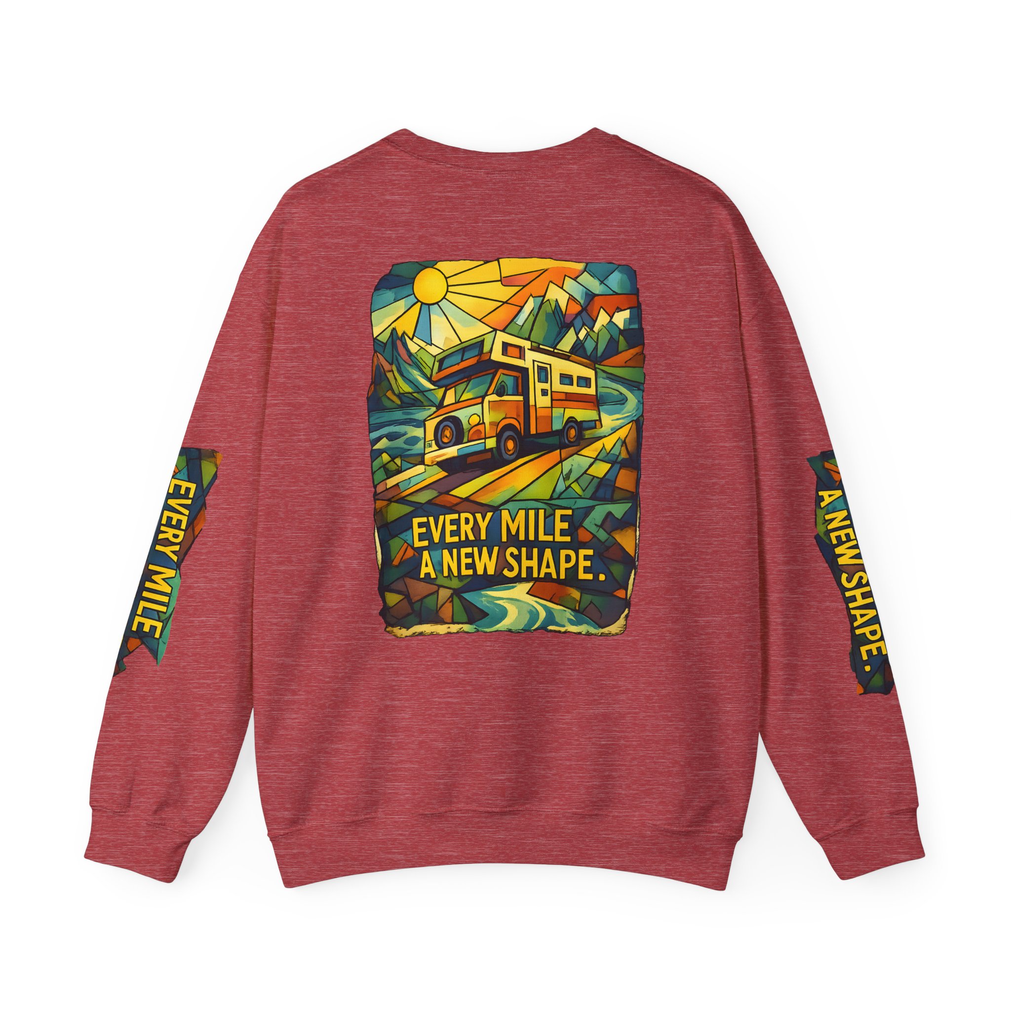 Unisex Heavy Blend™ Crewneck Sweatshirt — "Every Mile A New Shape" Design Cubic-Line
