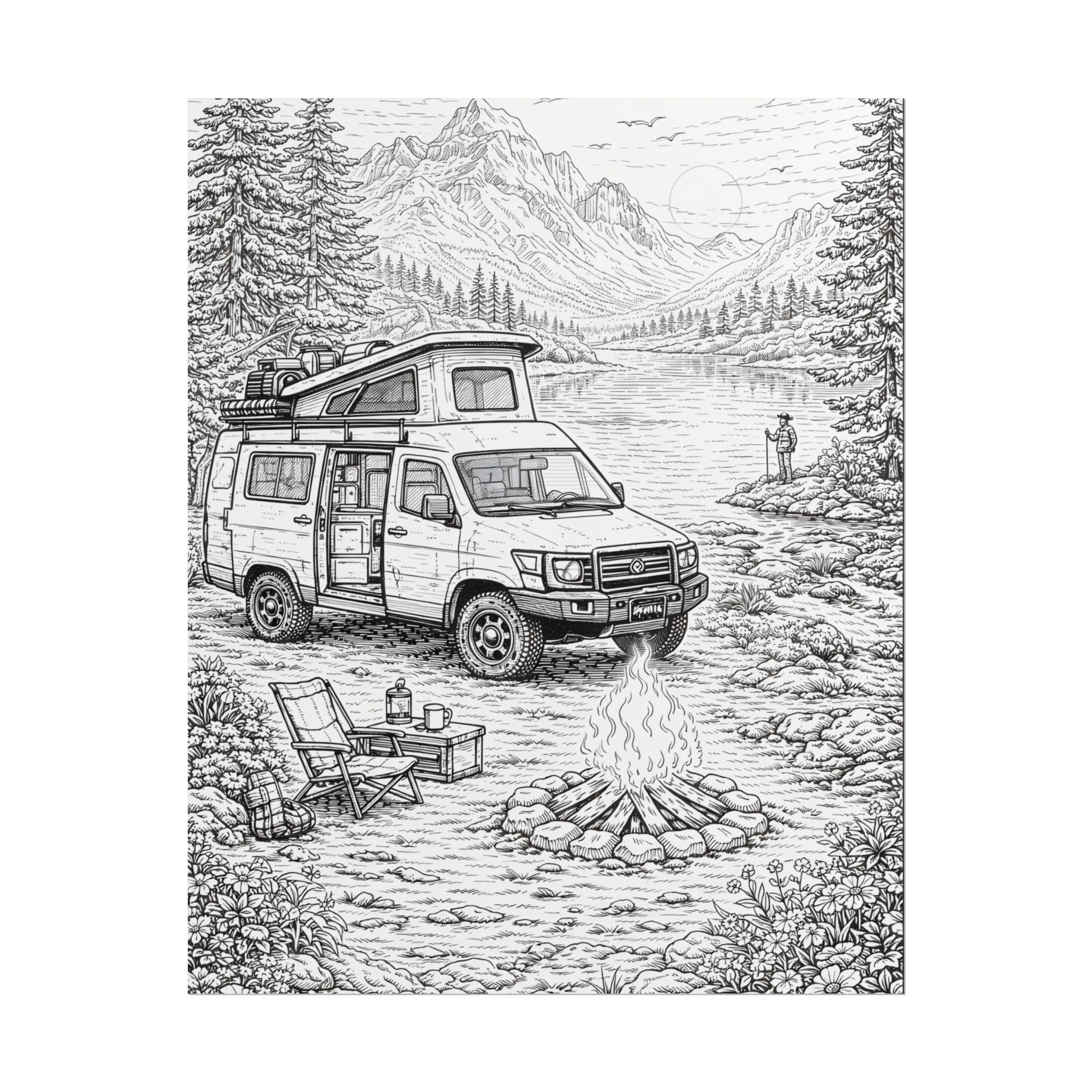 Campervan Poster — Vintage RV Camping Landscape Wall Art