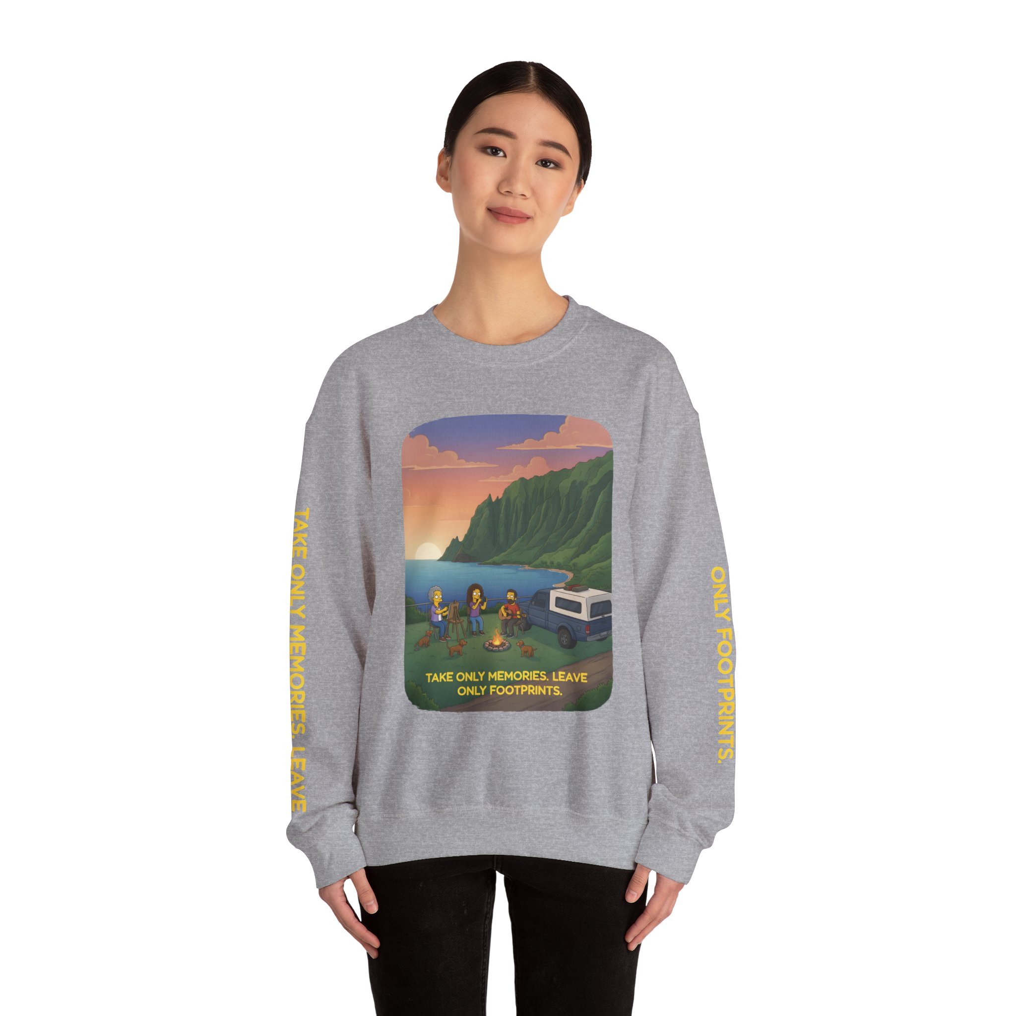 Unisex Heavy Blend™ Crewneck Sweatshirt — "Take Only Memories-Leave Only Footprints" Design Sitcom-Line