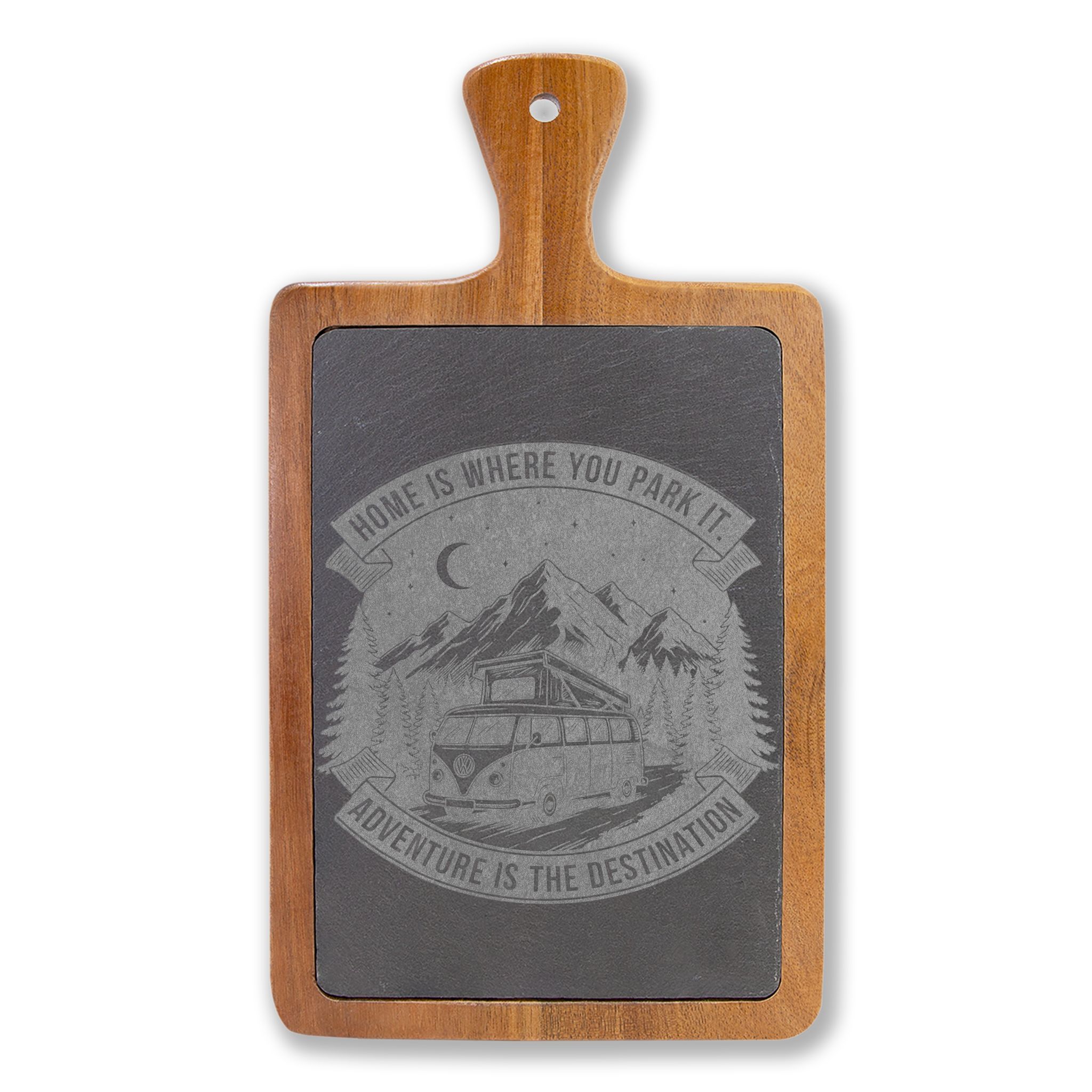 Engraved Charcuterie Board - "Home Is Where You Park It-Adventure is the destination" (4 Variants Available)