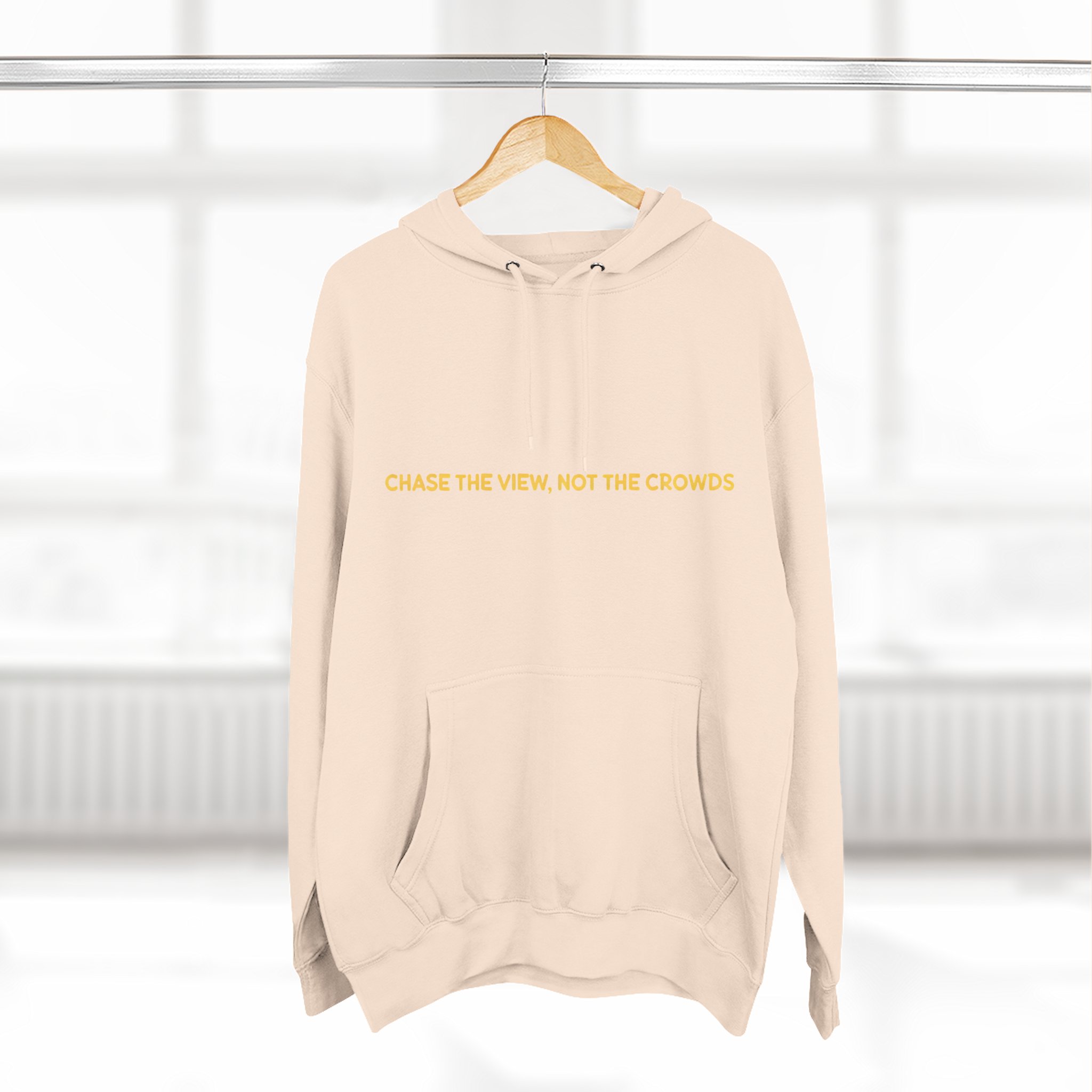 Three-Panel Fleece Hoodie - "Chase The Views-Not The Crowds"" Design Sitcom-Line