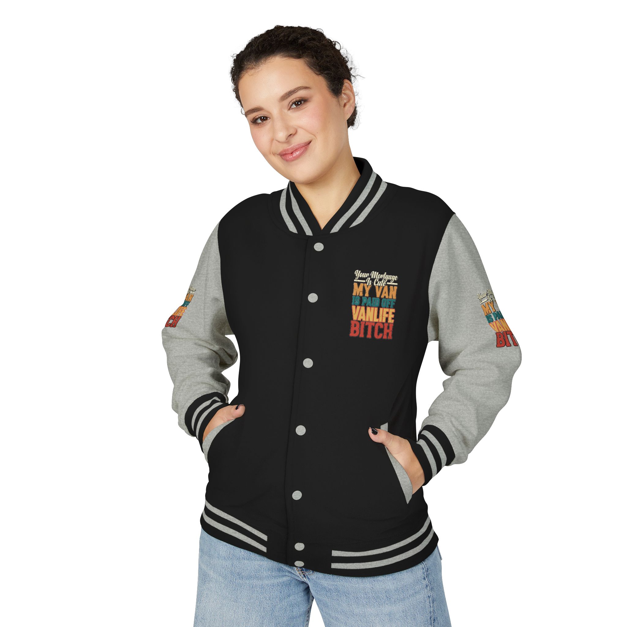 Unisex Heavyweight Letterman Jacket — "Your Mortgage Is Cute" Design F**K-Line