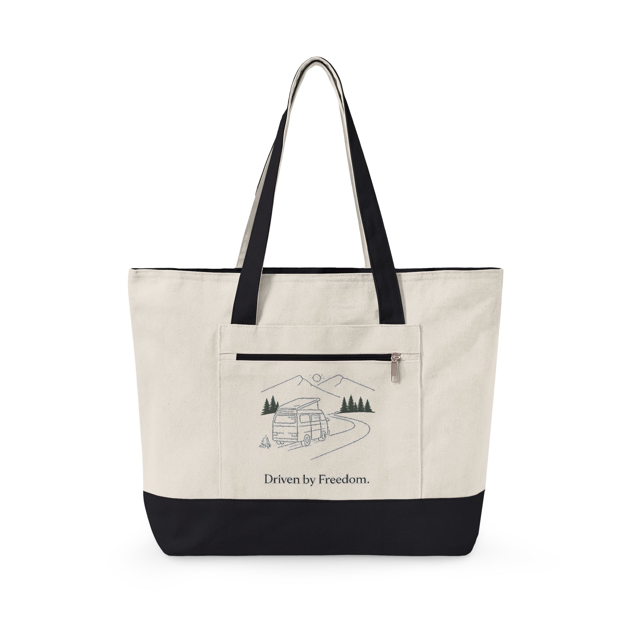 Zippered Canvas Tote — "Driven By Freedom" (Design Minimal-Line)