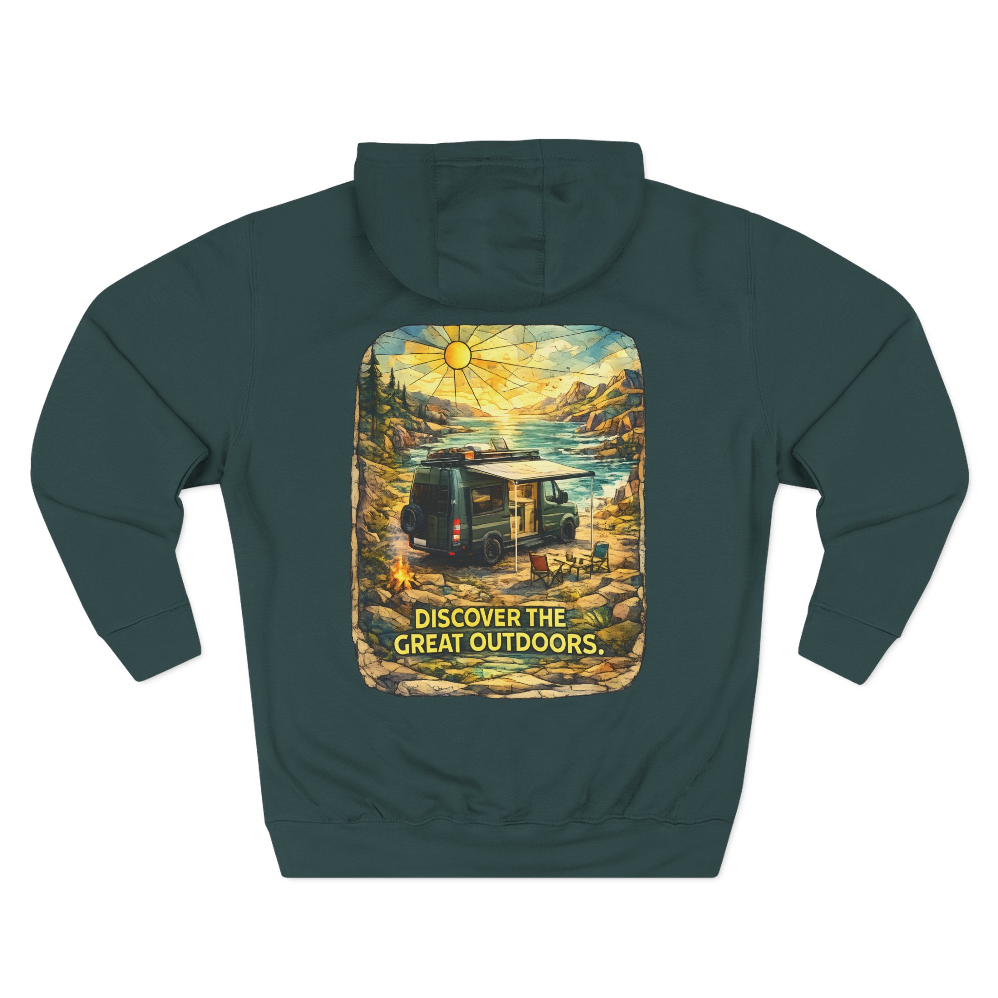 Three-Panel Fleece Hoodie - "Discover The Great Outdoors" Design Cubic-Line