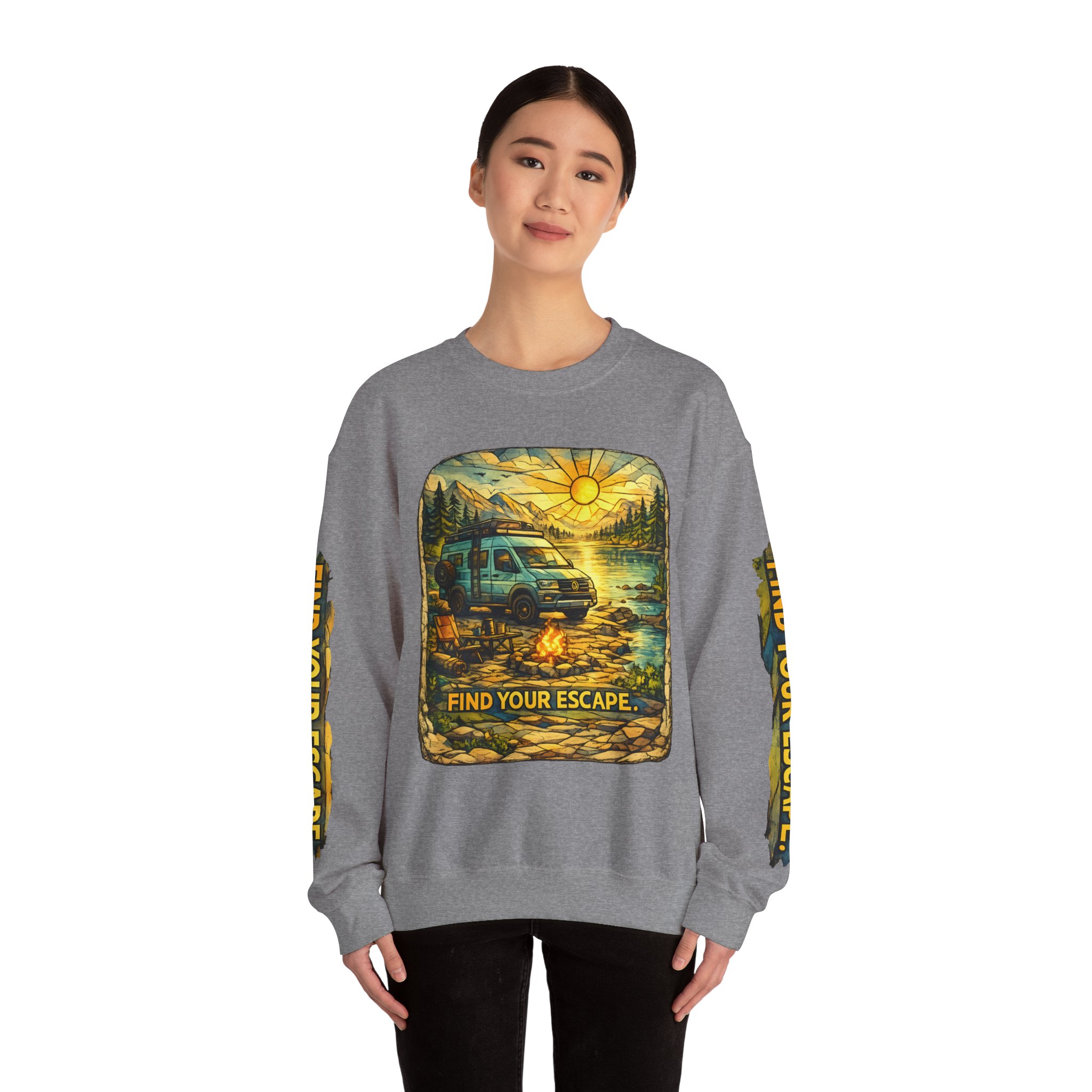 Unisex Heavy Blend™ Crewneck Sweatshirt — "Find Your Escape" Design Cubic-Line