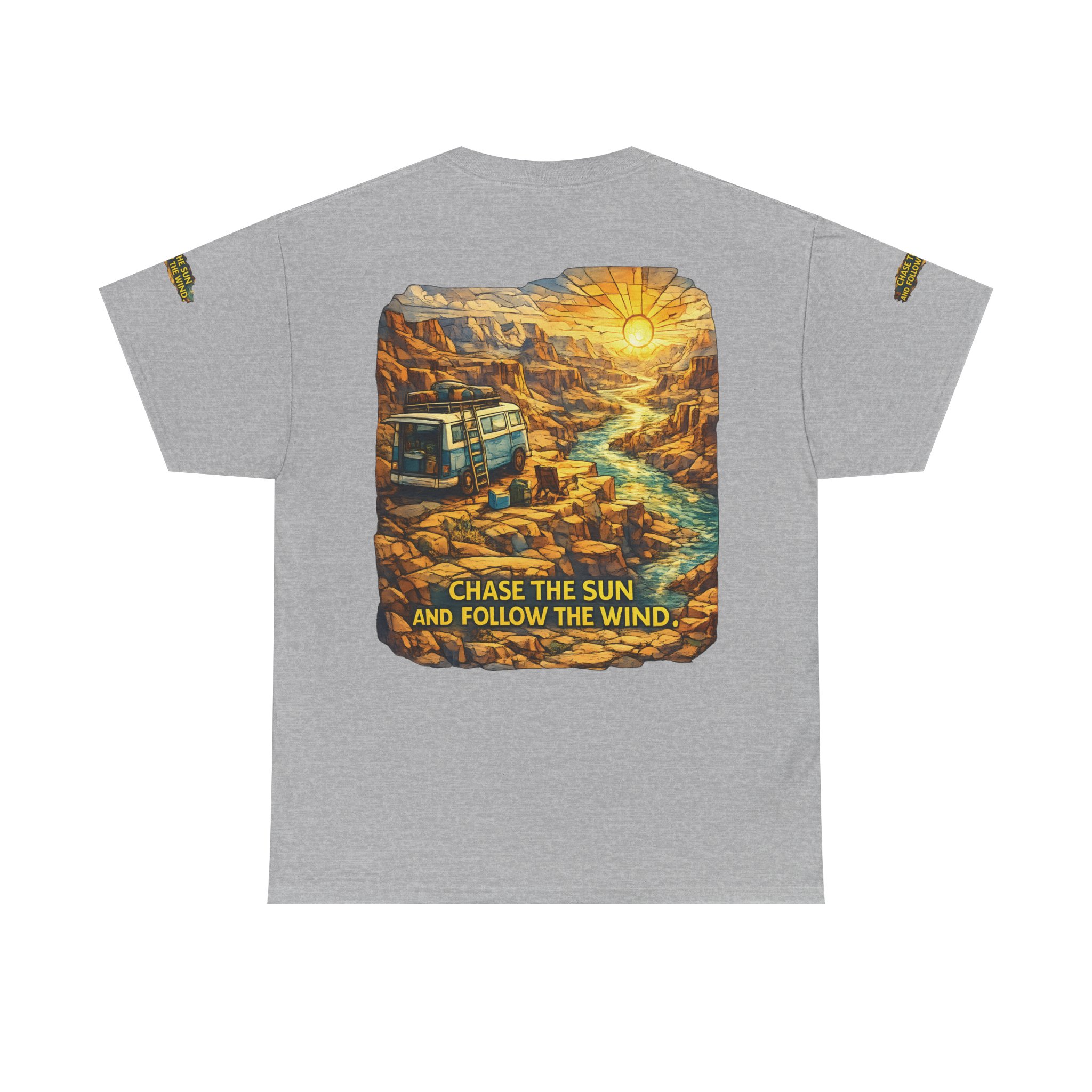 16542155332607627141_2048.jpeg Unisex Heavy Cotton Tee — "Chase The Sun And Follow The Wind" Design Cubic-Line