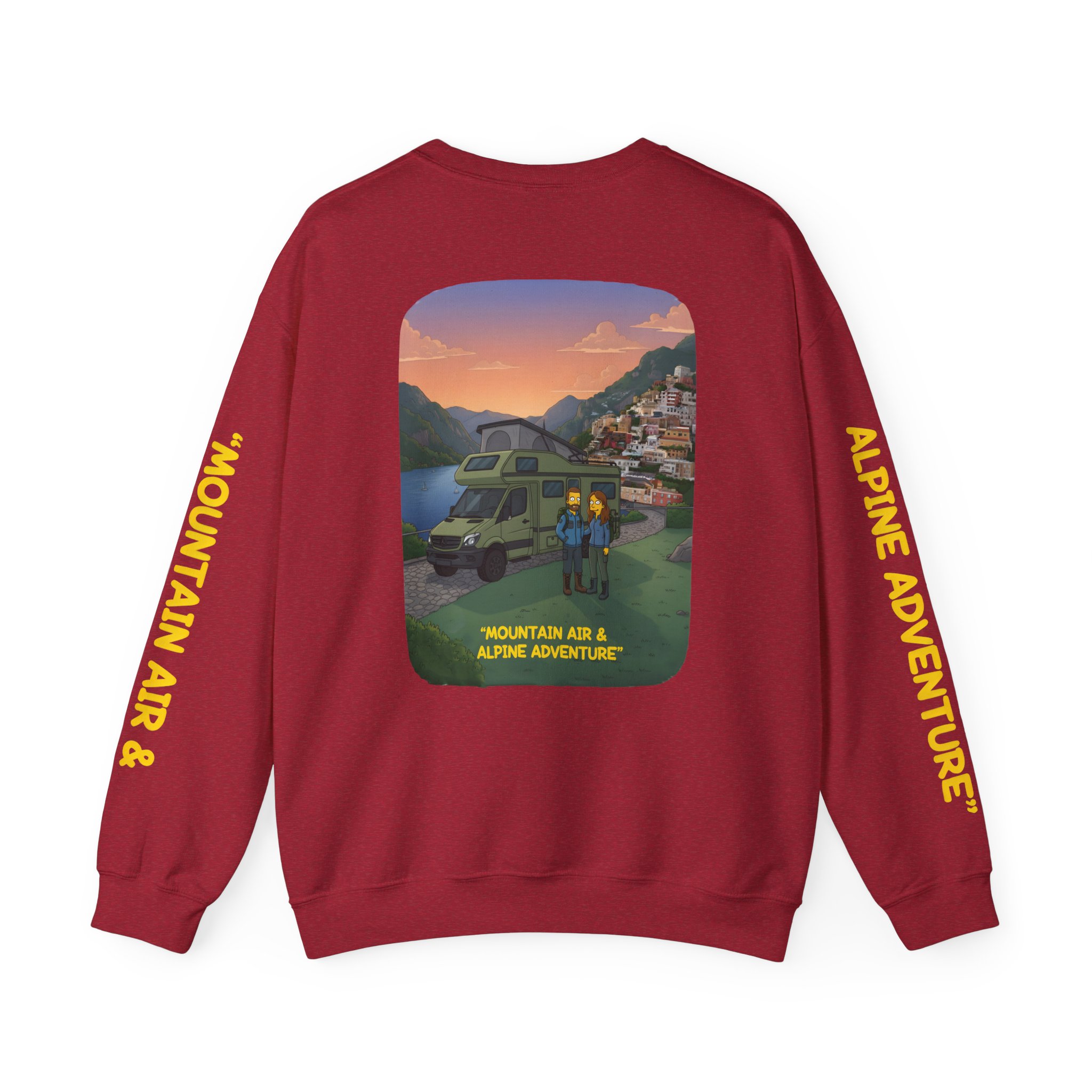 Unisex Heavy Blend™ Crewneck Sweatshirt — "Mountain Air And Alpine Adventure"" Design Sitcom-Line