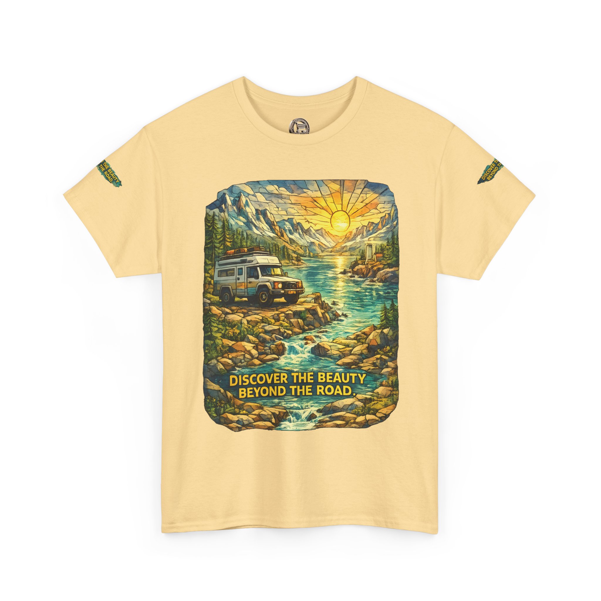 Unisex Heavy Cotton Tee — "Discover The Bieuty Beyond The Road" Design Cubic-Line
