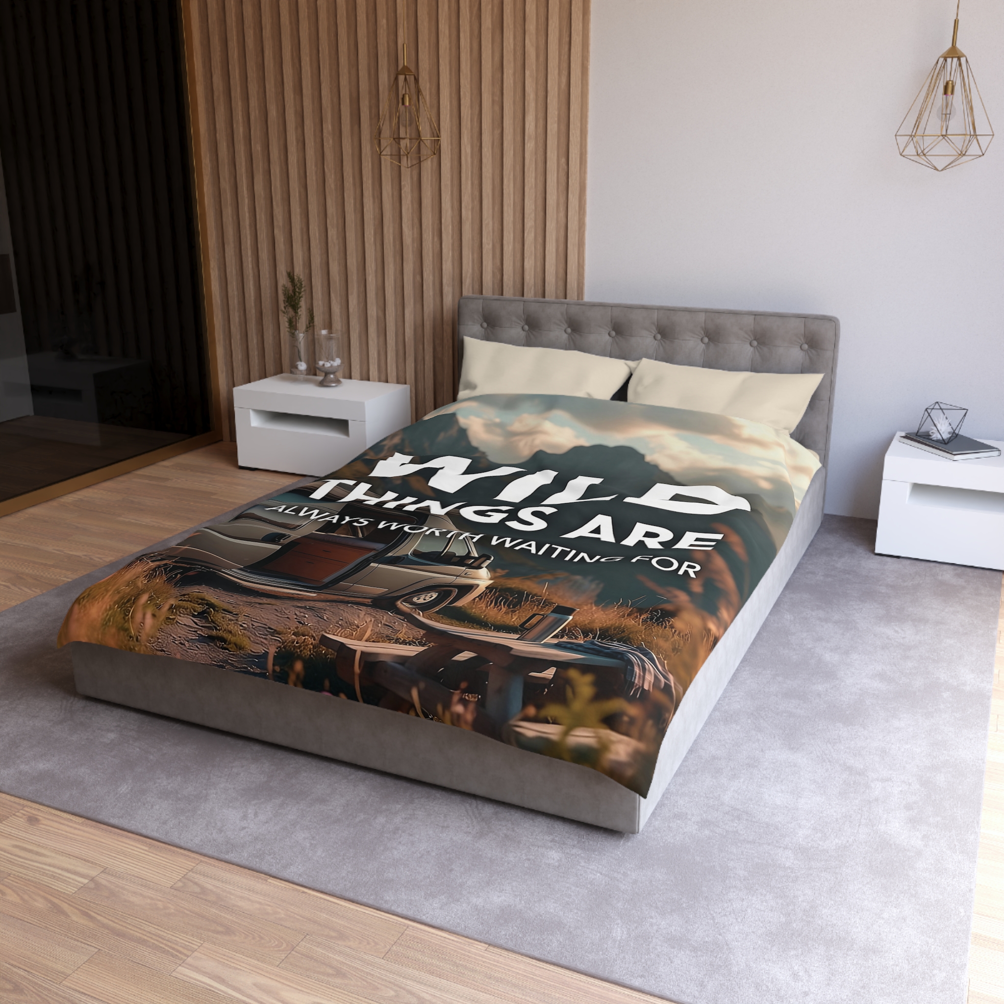 Duvet Cover — "Wild Things Are Always Worth Waiting For" Scenic Camper Bedroom Decor
