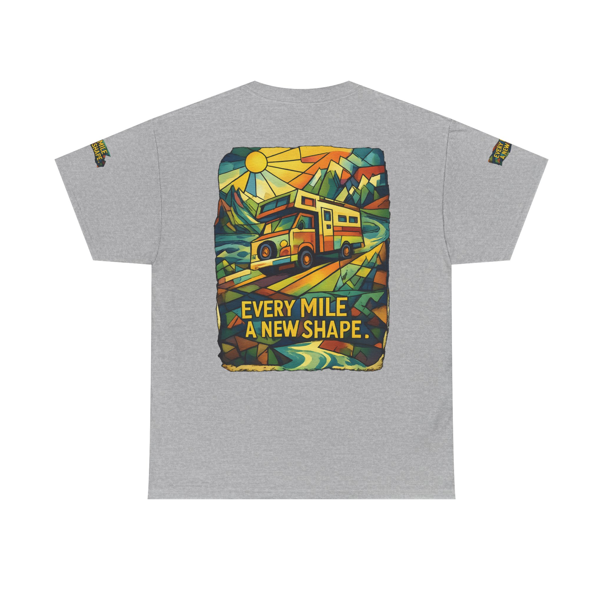 Unisex Heavy Cotton Tee — "Every Mile A New Shape" Design Cubic-Line