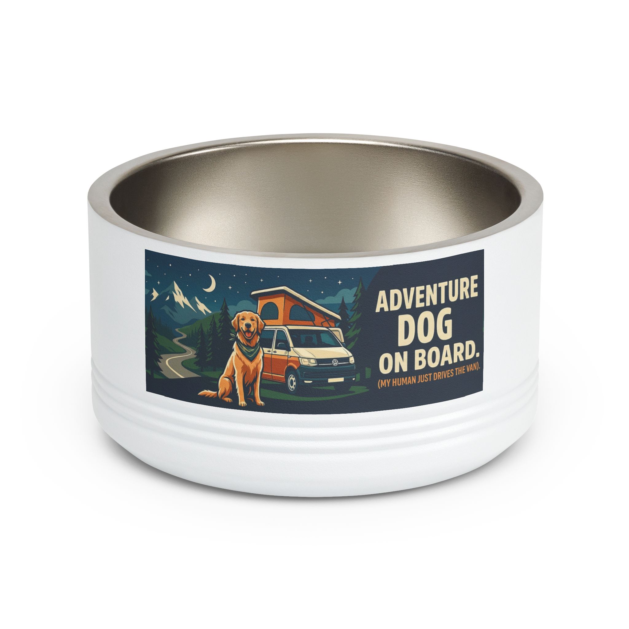 Pet Bowl — "Adventure Dog On Board " 18oz Camper & Hiking Dog Travel Bowl
