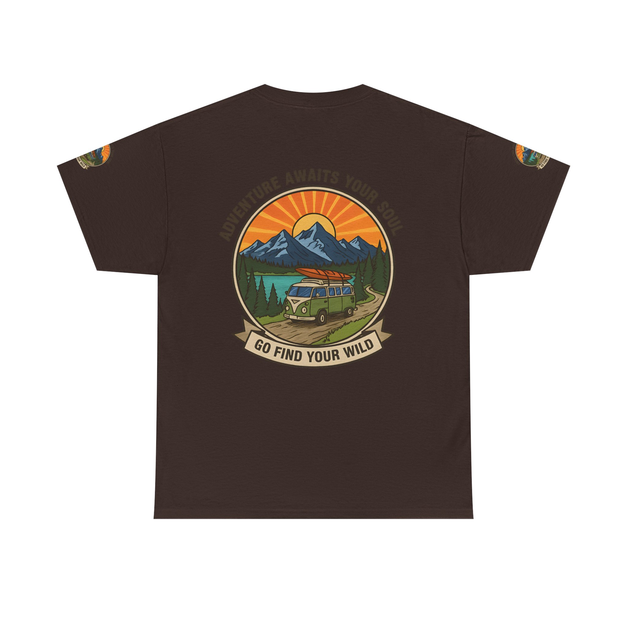 Unisex Heavy Cotton Tee — “Adventure Awaits Your Soul: Go Find Your Wild” Van & Mountain Graphic