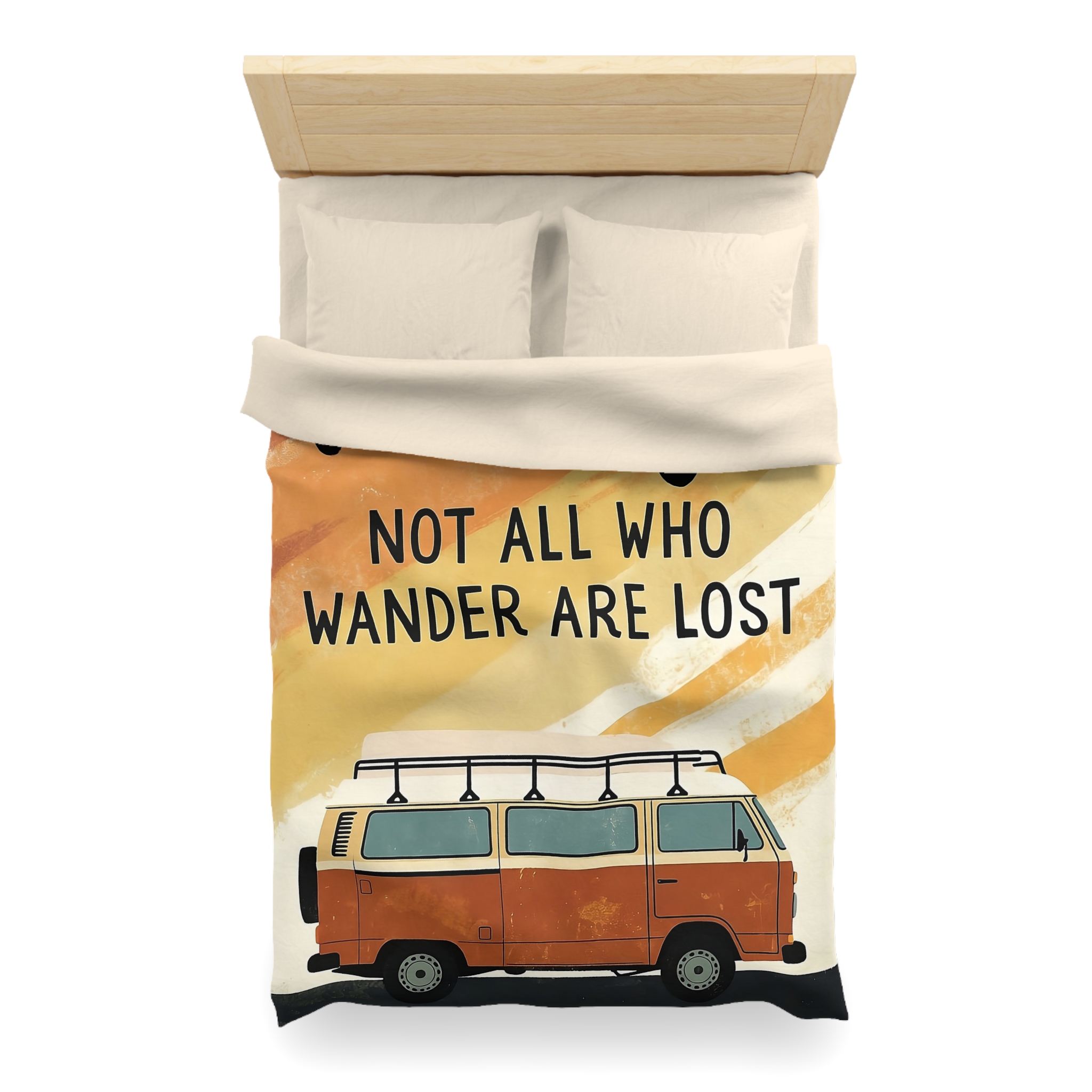 Duvet Cover — "Vanlife: Not All Who Wander Are Lost" Retro Camper Bedding