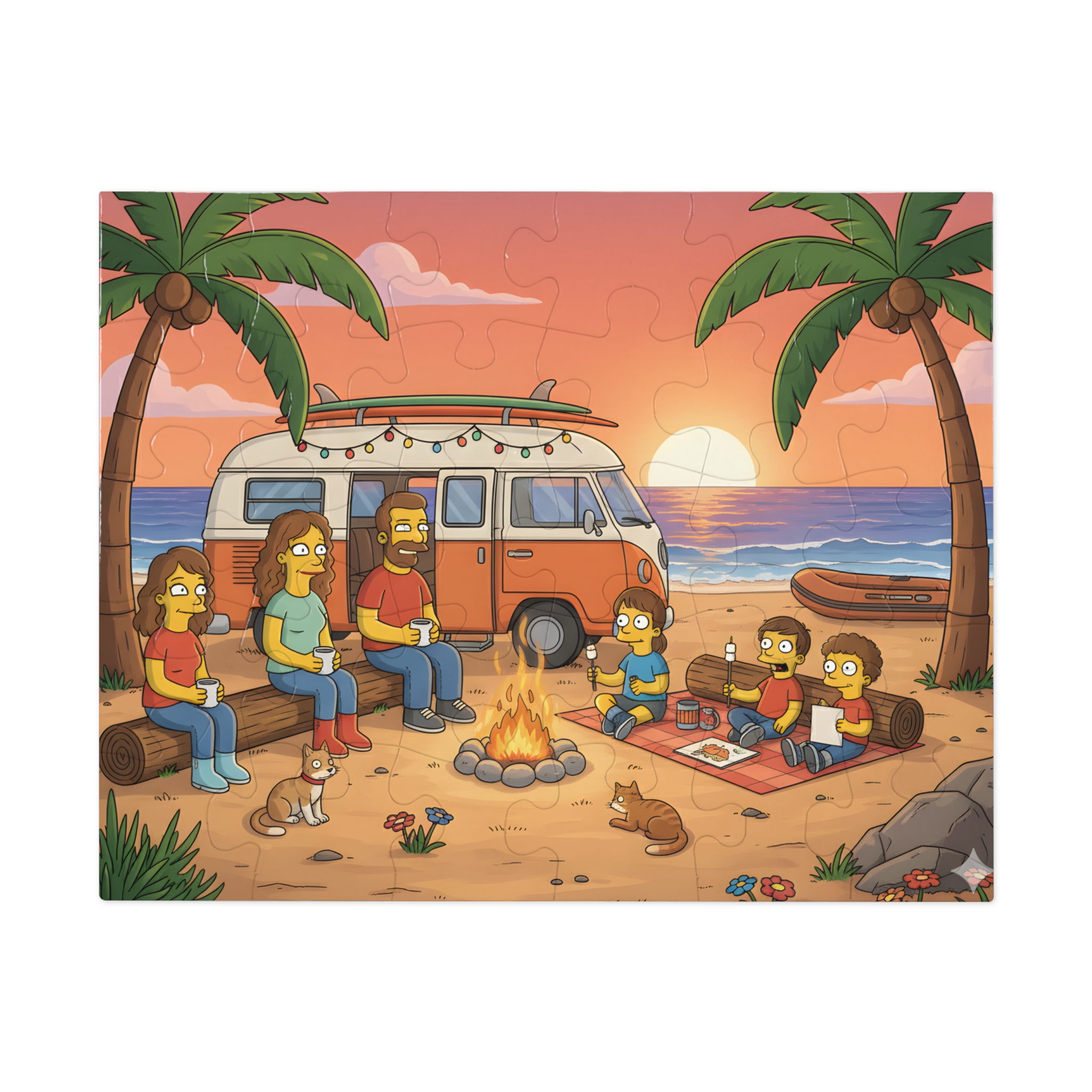 Jigsaw Puzzle with Tin — Sunset Surf Van Scene