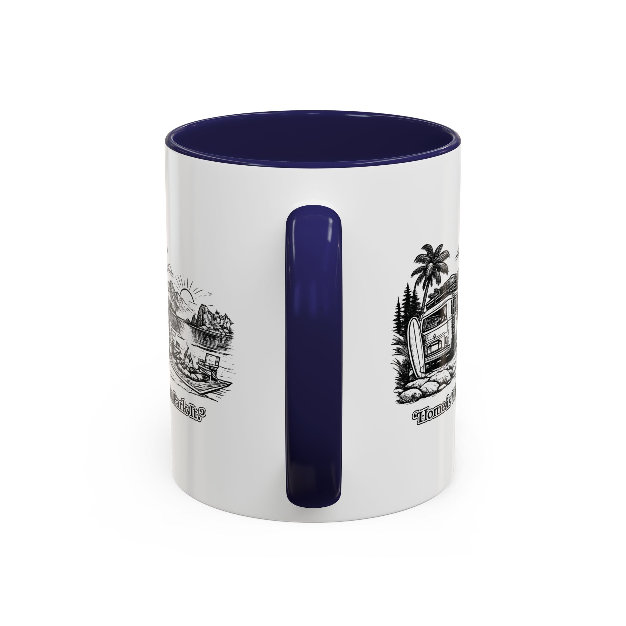 Accent Coffee Mug (11, 15oz) — "Home Is Where You Park It" Design Minimal-Line