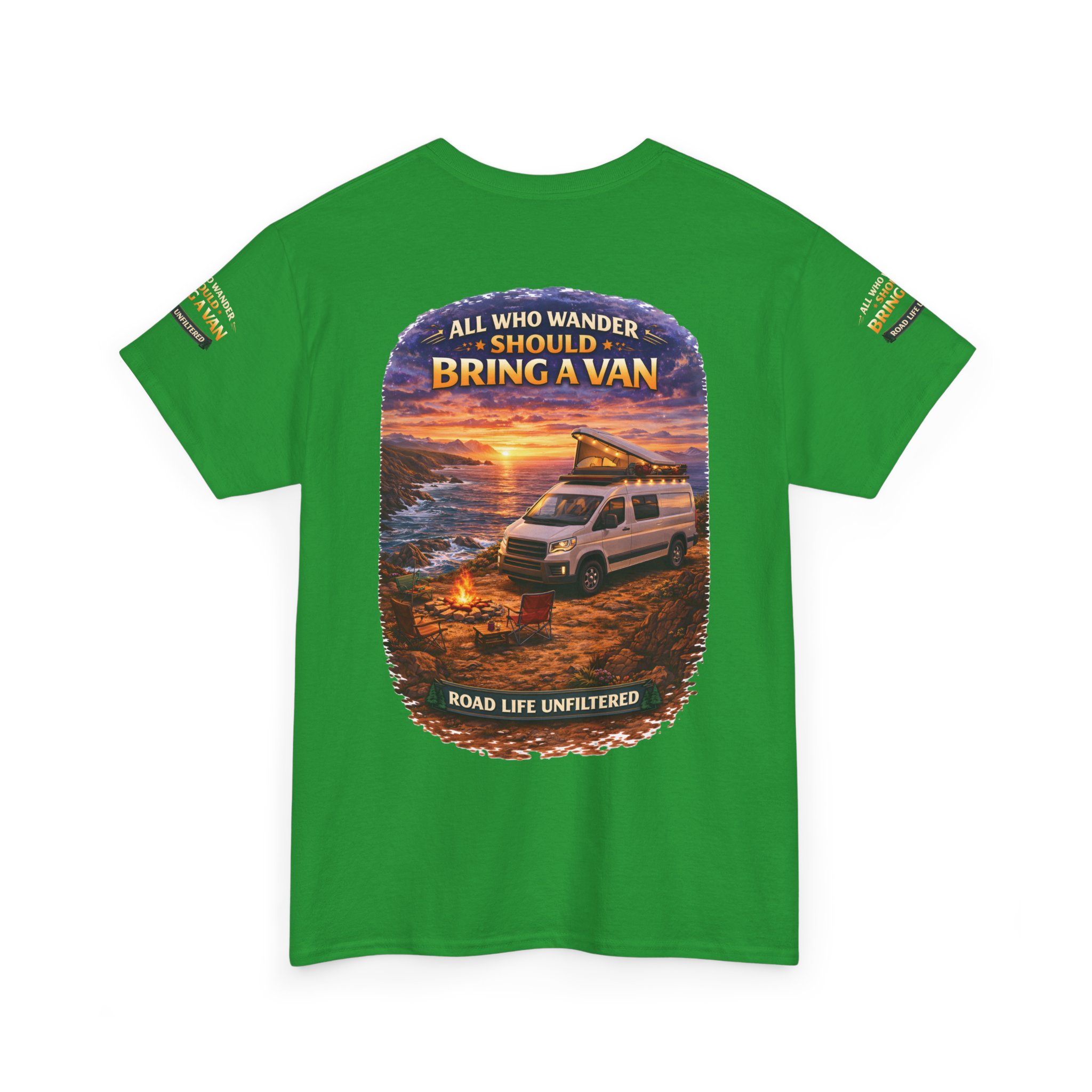 Unisex Heavy Cotton Tee — "All Who wander Should Bring A Van" Design Scenic-Line