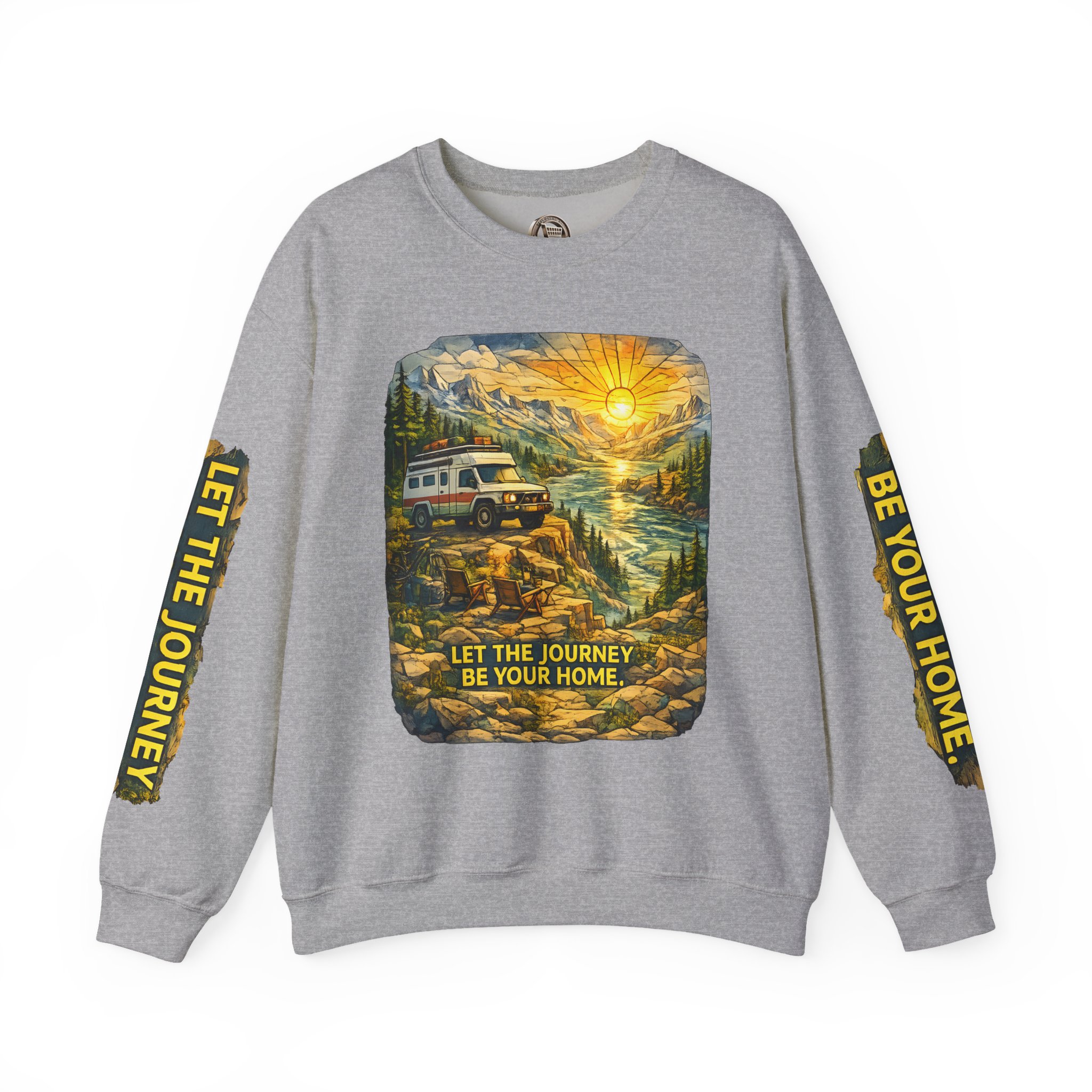 Unisex Heavy Blend™ Crewneck Sweatshirt — "Let The Journey Be Your Home" Design Cubic-Line