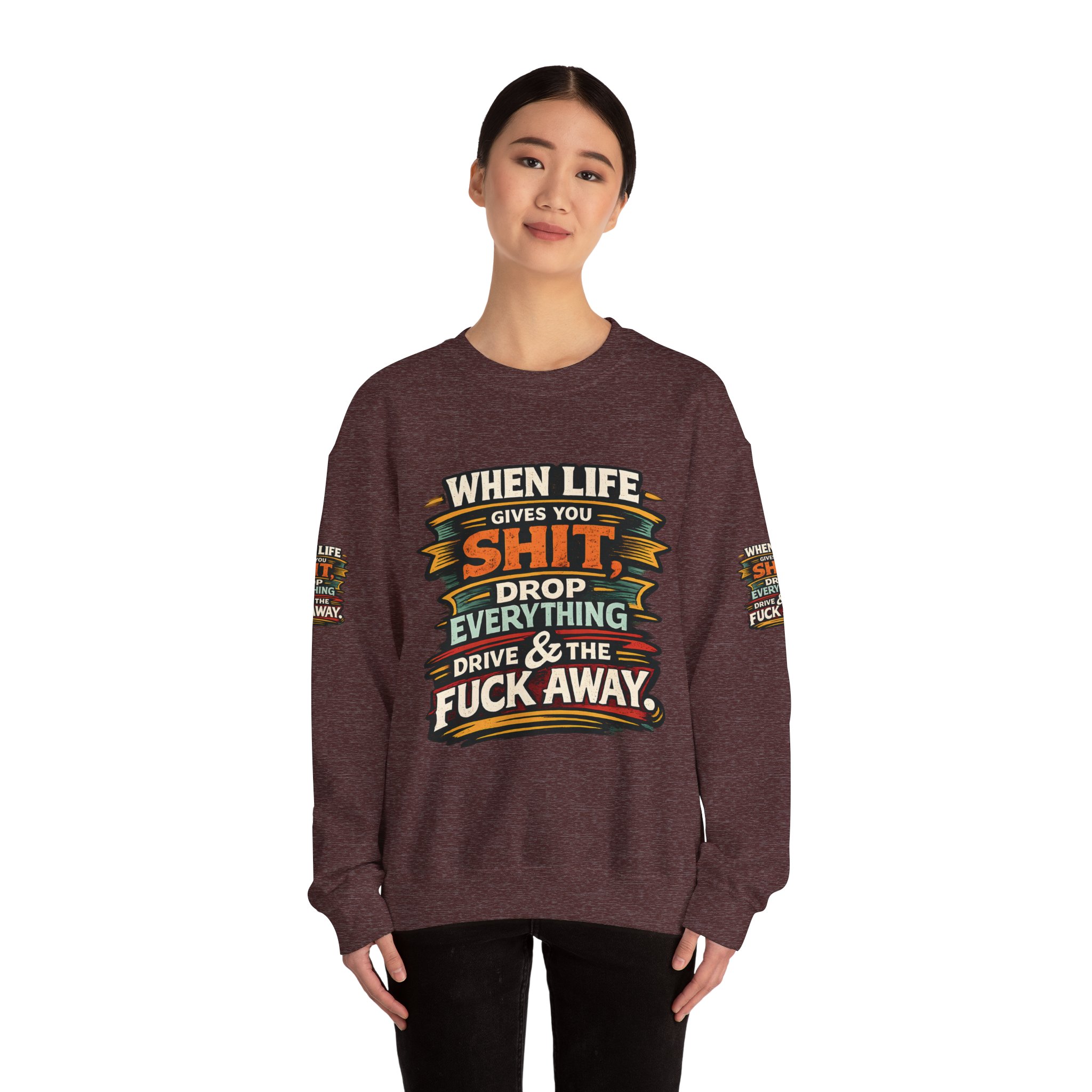 Unisex Heavy Blend™ Crewneck Sweatshirt — "When Live Gives You Shit" Design F**K-Line