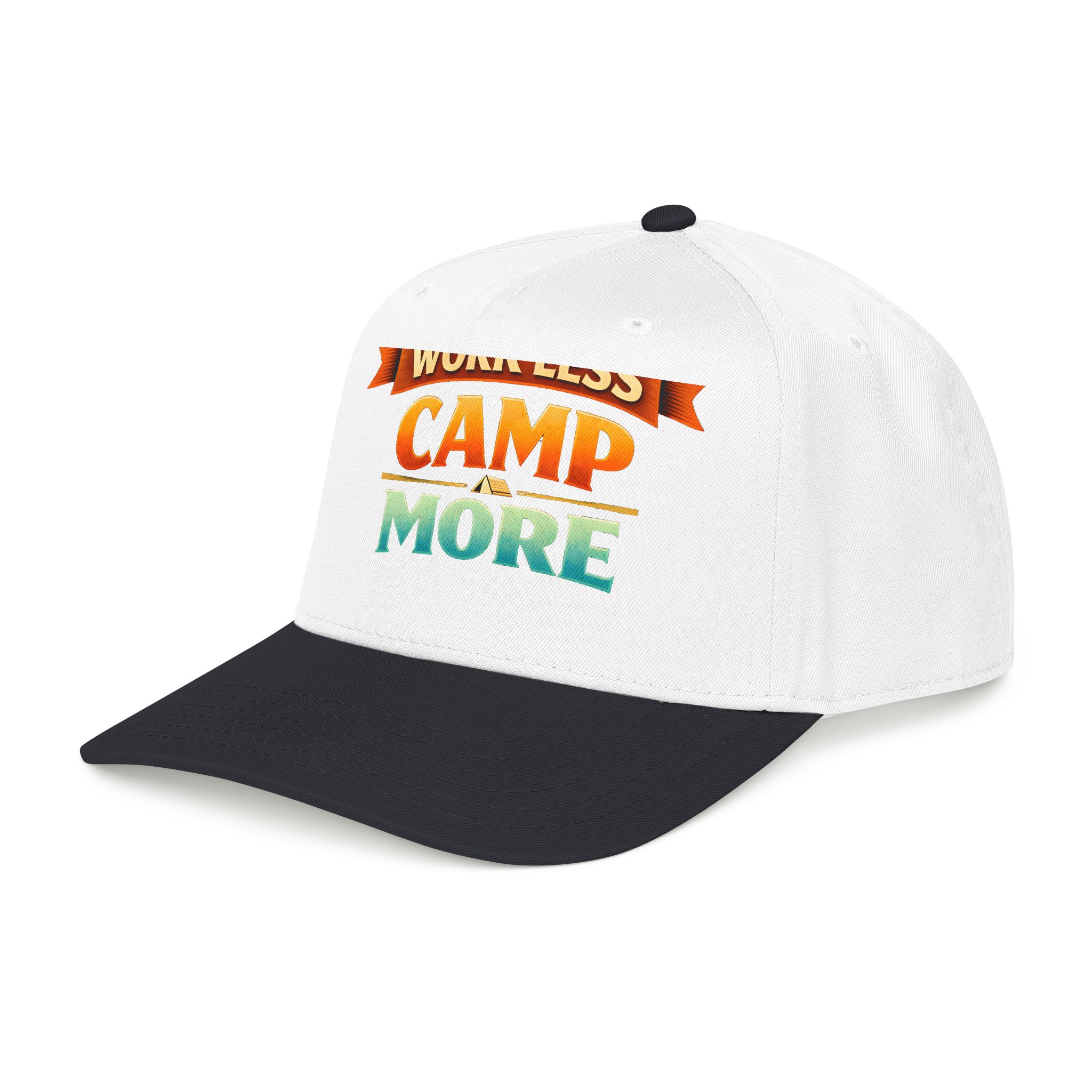 Baseball Cap - "Work Less-Camp More" Design Scenic-Line