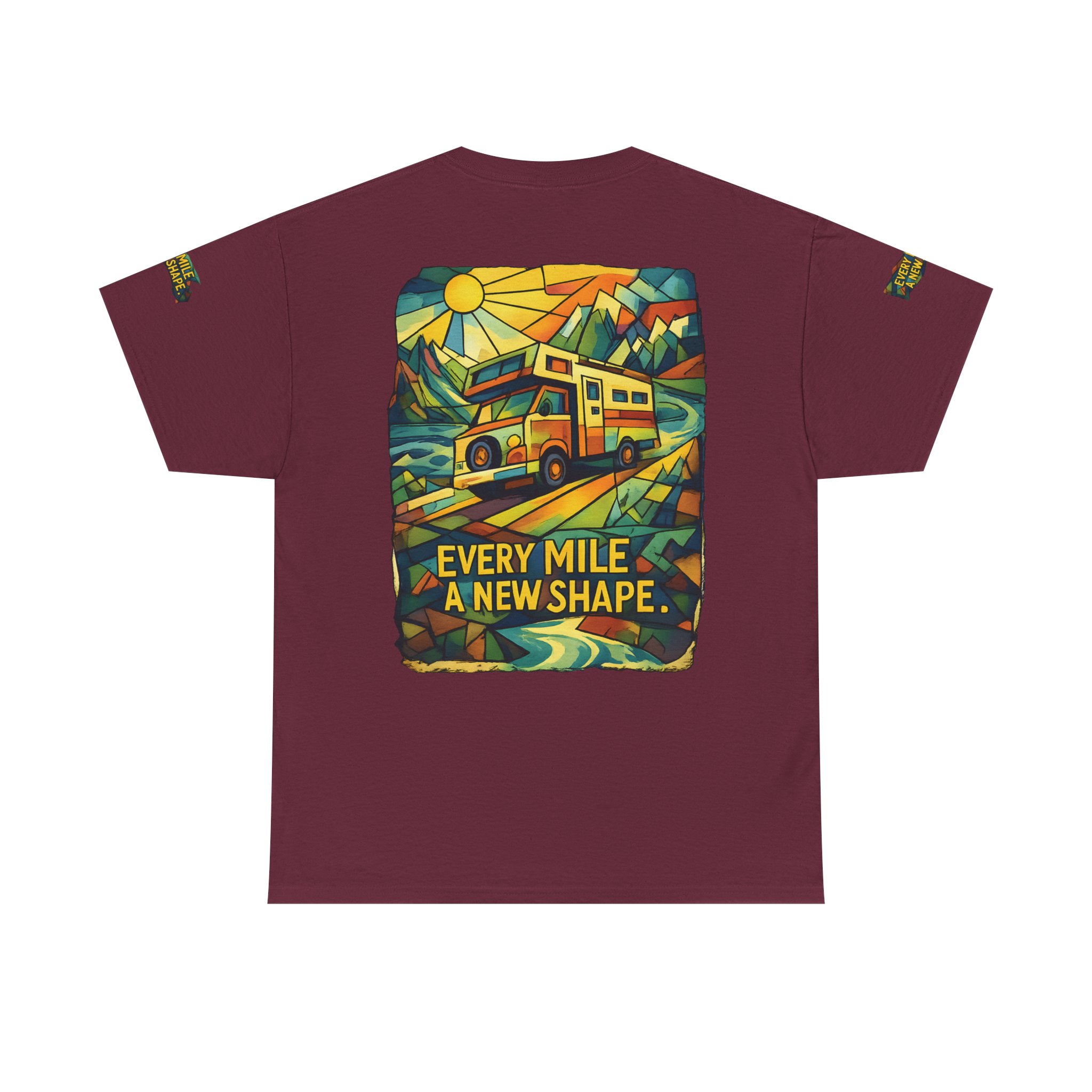 Unisex Heavy Cotton Tee — "Every Mile A New Shape" Design Cubic-Line
