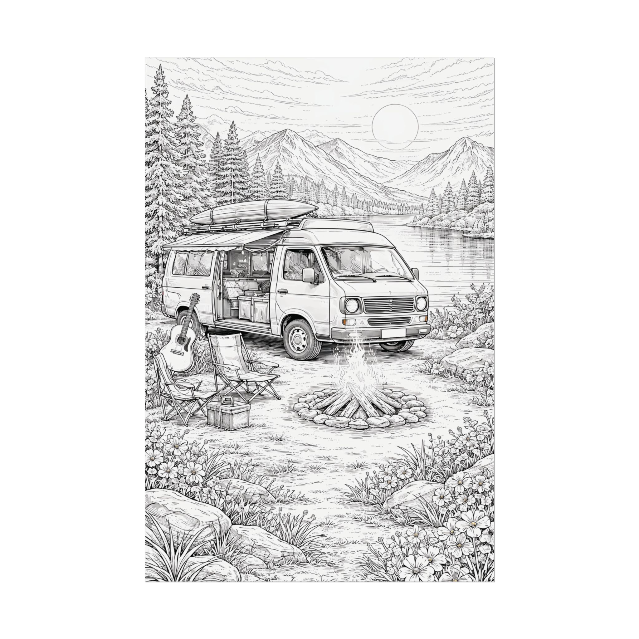 Campervan Poster — Vintage RV Camping Landscape Wall Art