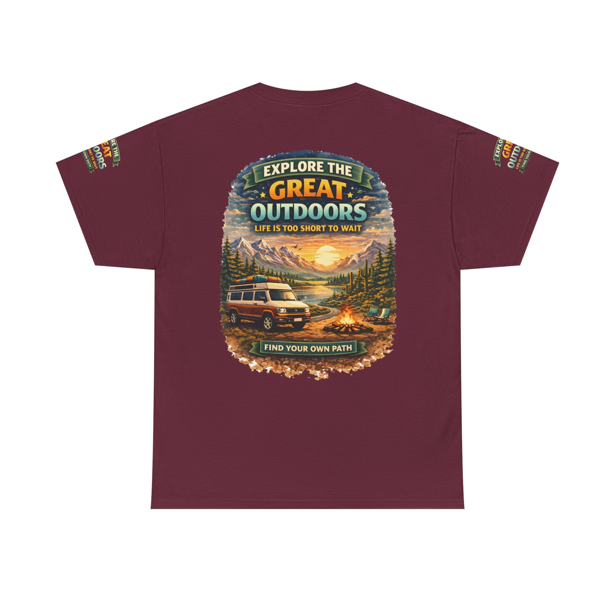 Unisex Heavy Cotton Tee — "Explore The Great Outdoors" Design Scenic-Line