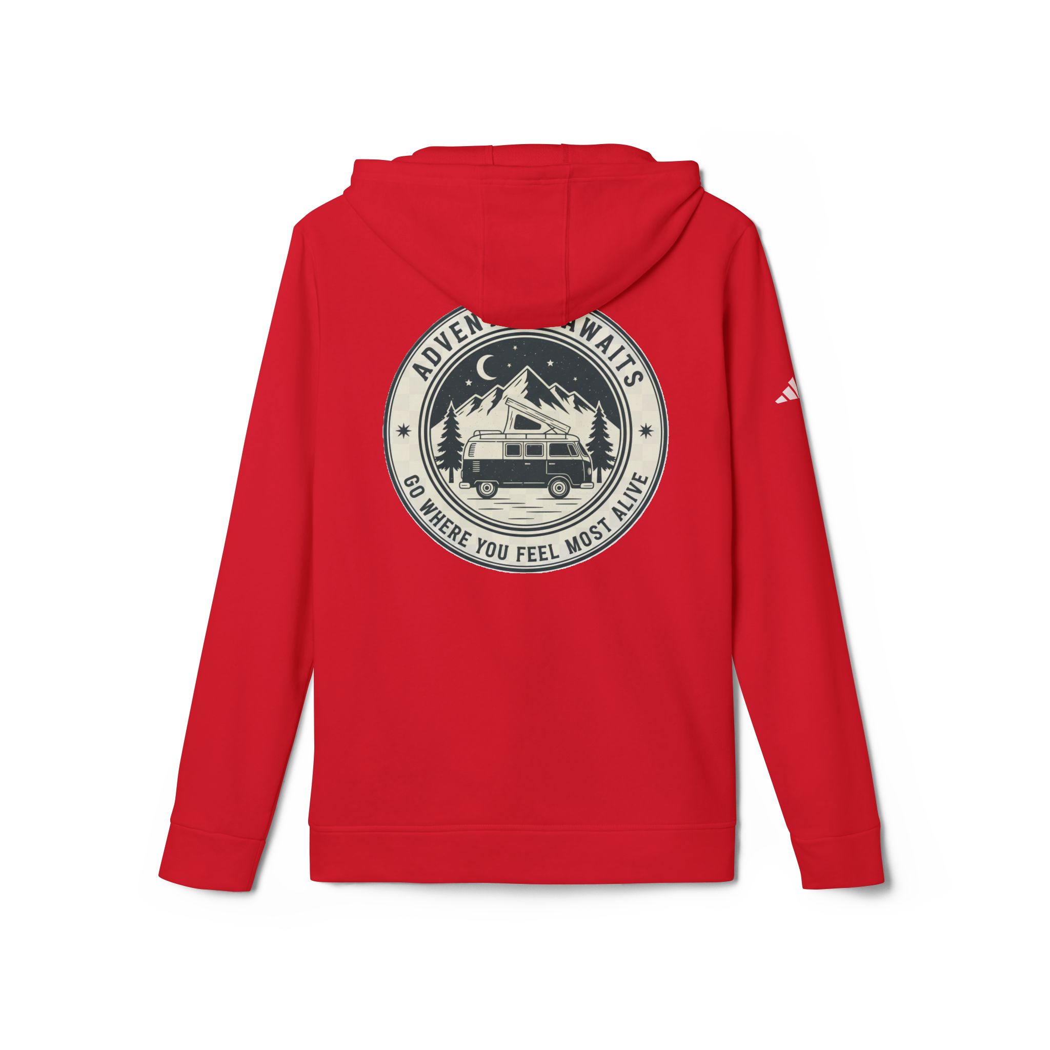 Hoodie(Adidas) — 'Adventure Awaits-Go Where You Feel Most Alive' Outdoor Travel Pullover (Front + Back Printed)