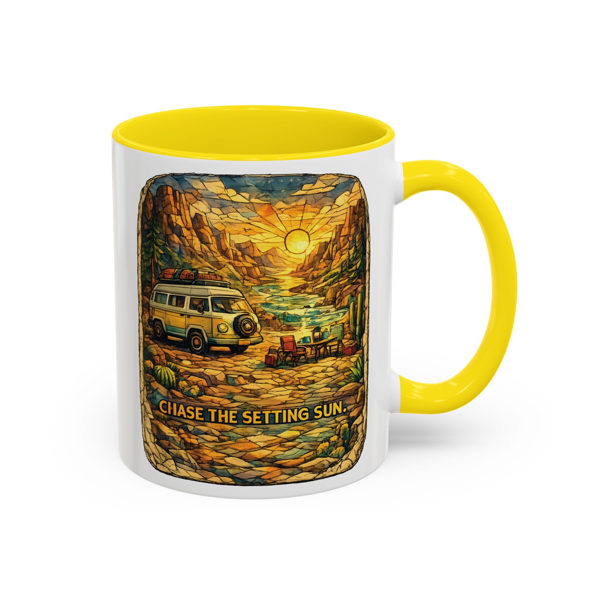 16597655120285392884_2048.jpeg Accent Coffee Mug (11, 15oz) — "Chase The Settings Sun" Design Cubic-Line
