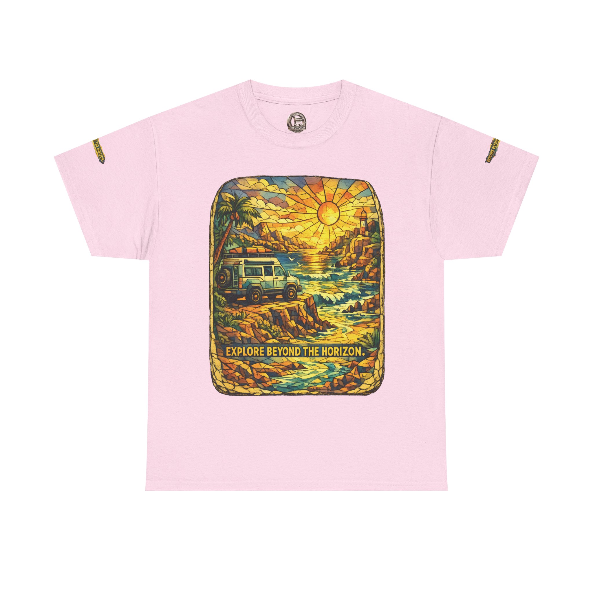 Unisex Heavy Cotton Tee — "Explore Beyond The Horizon" Design Cubic-Line