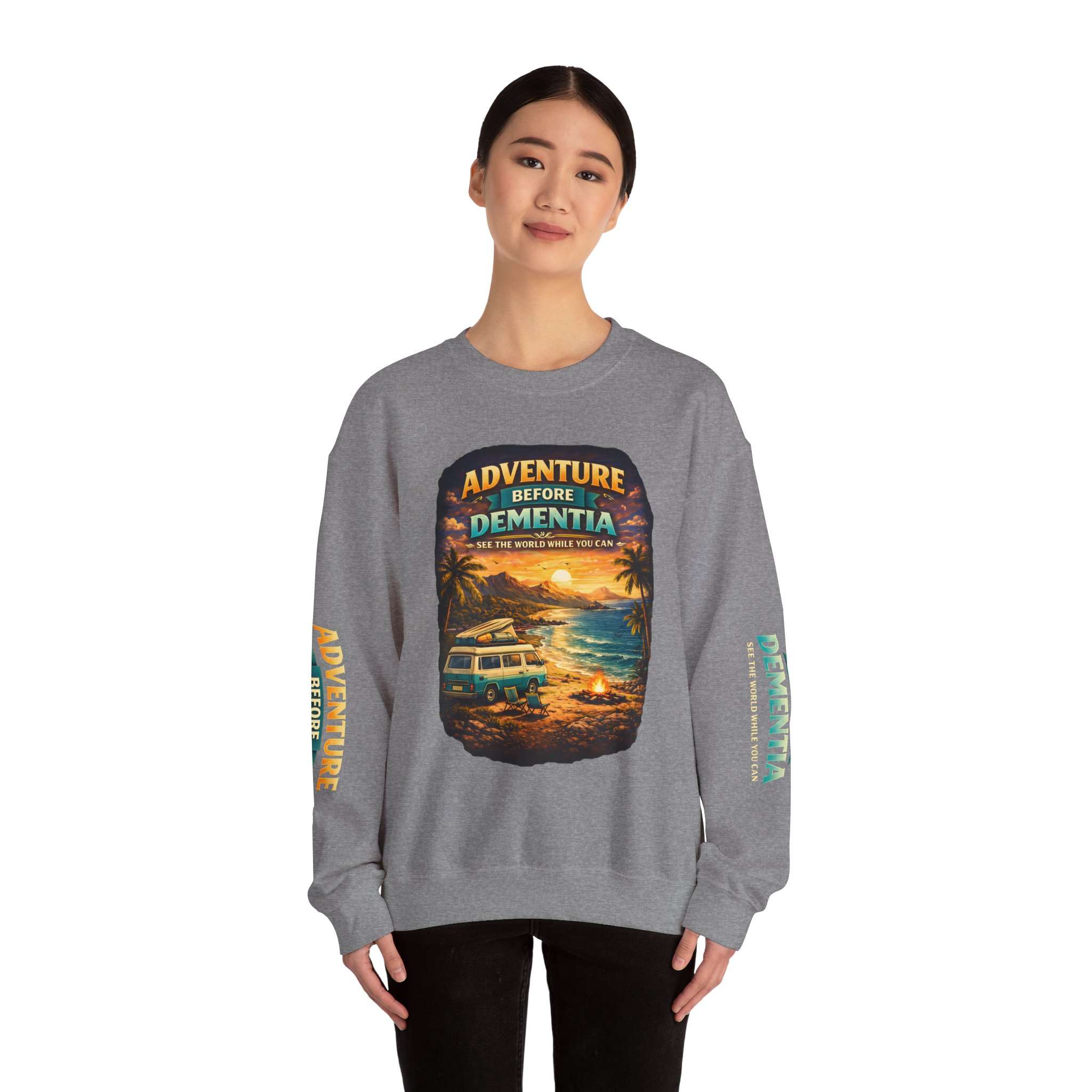 Unisex Heavy Blend™ Crewneck Sweatshirt — "Adventure Before Dementia" Design Scenic-Line