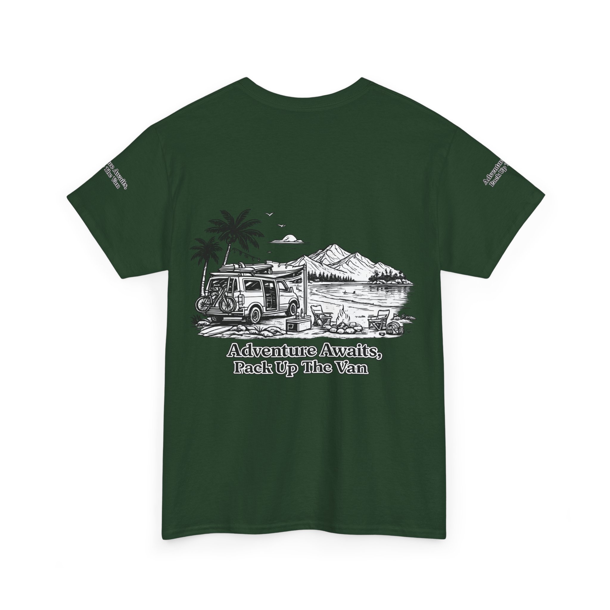 Unisex Heavy Cotton Tee — "Adventure Awaits,Pack Up The Van" Design Minimal-Line
