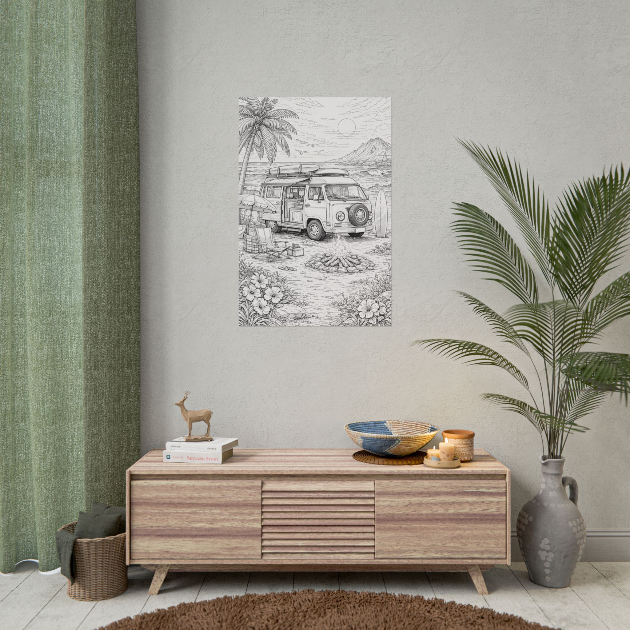 Campervan Poster — Vintage RV Camping Landscape Wall Art