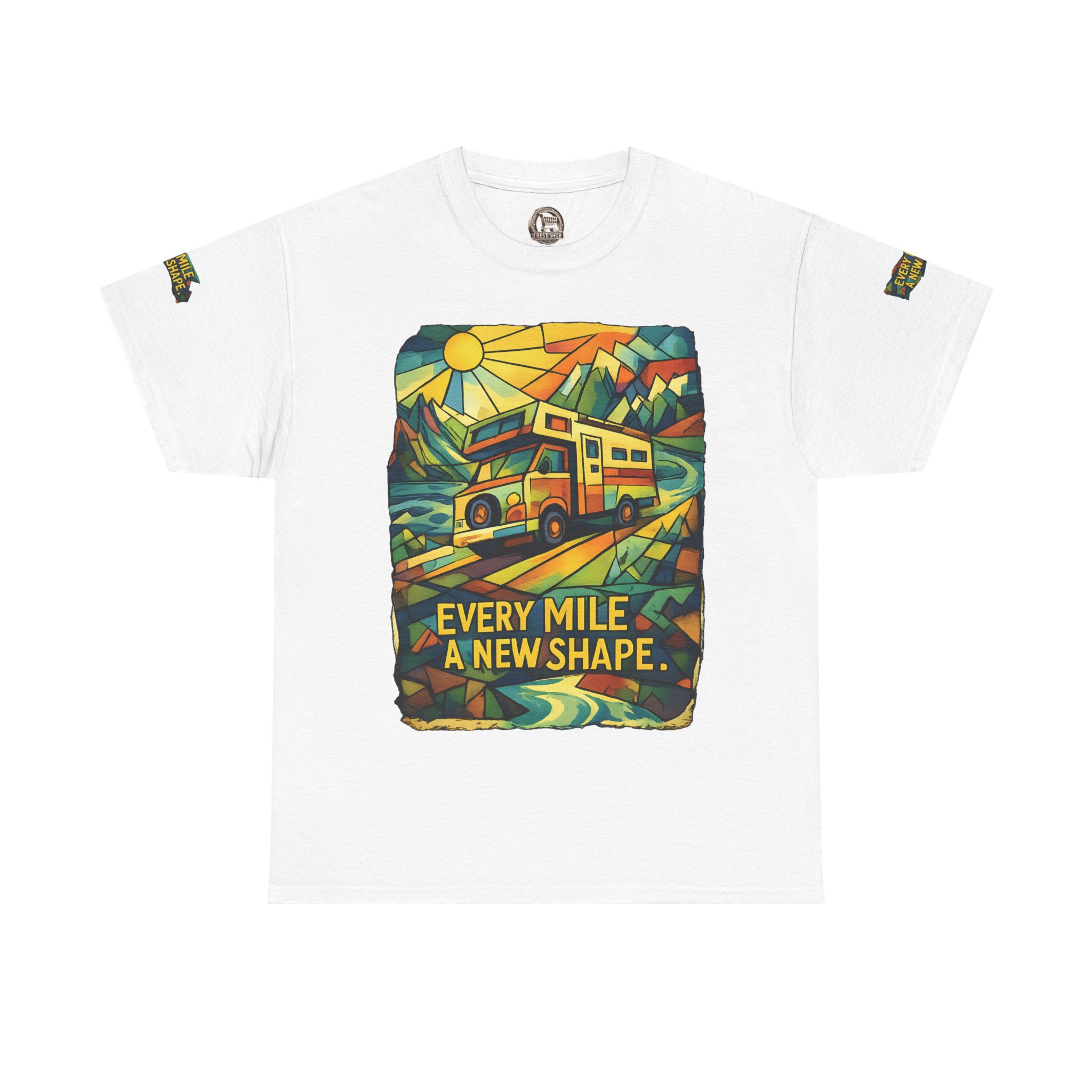 Unisex Heavy Cotton Tee — "Every Mile A New Shape" Design Cubic-Line