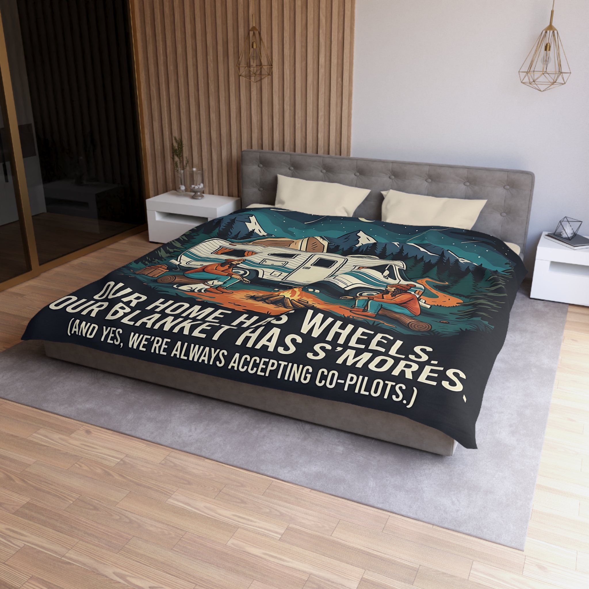 Duvet Cover — "Our Home Has Wheels, Our Blanket Has S'mores" Camping Bedding