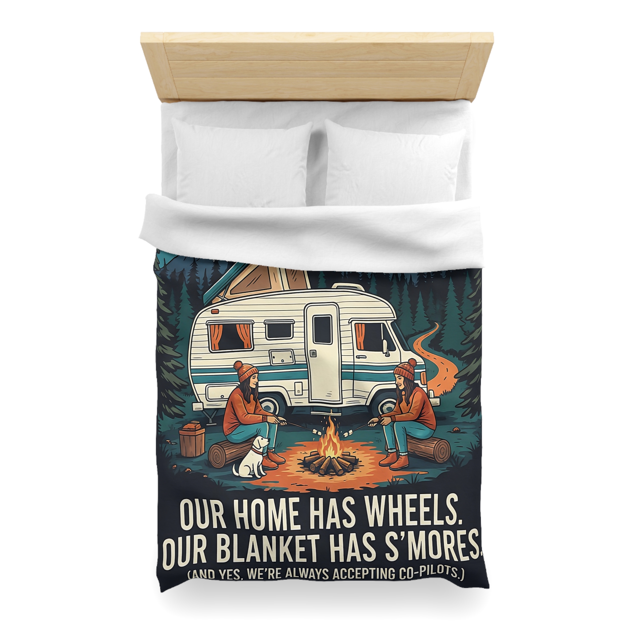 Duvet Cover — "Our Home Has Wheels, Our Blanket Has S'mores" Camping Bedding