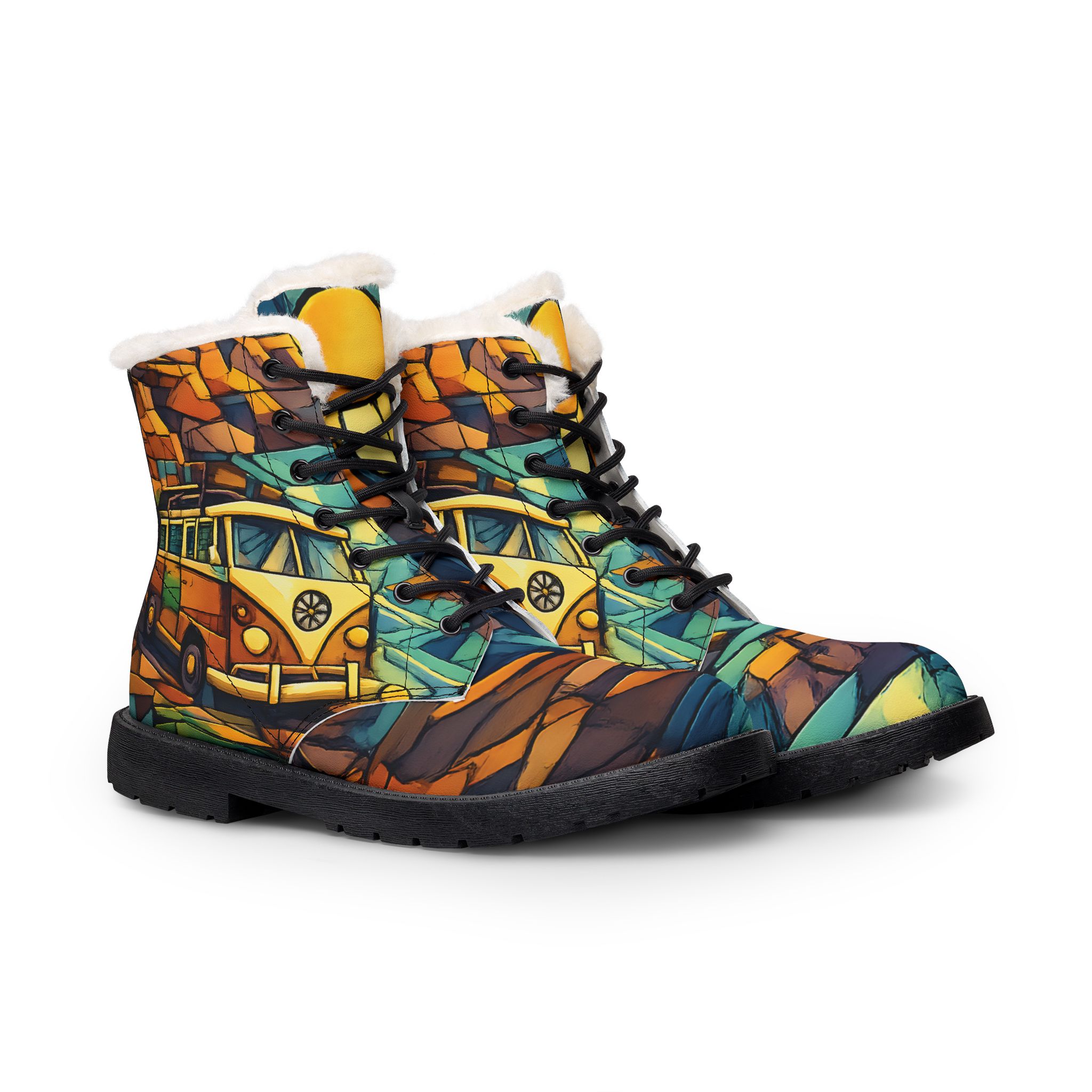 Women's Fur and Leather Boots — Vintage Camper Boots (Cubic-Line)