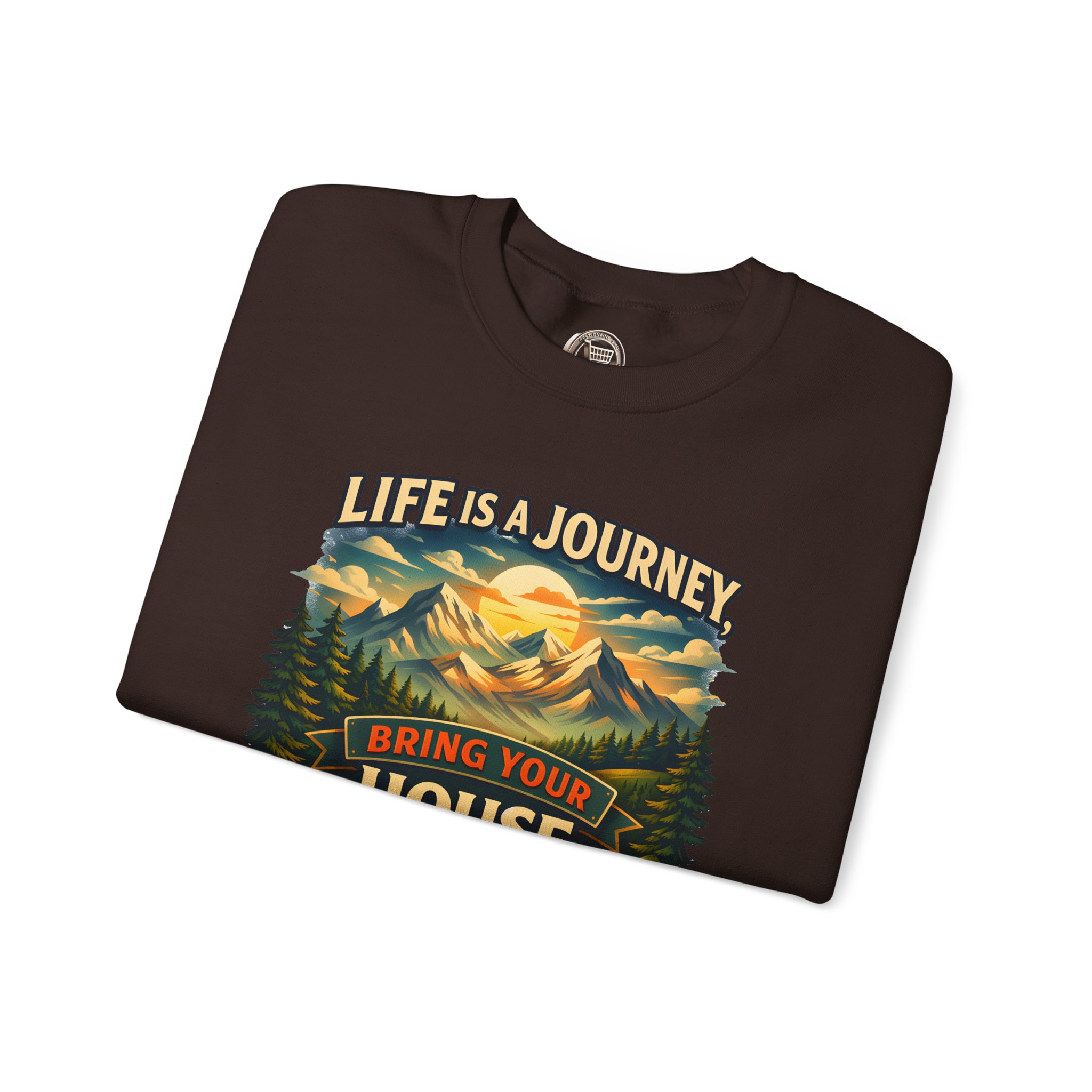 Unisex Heavy Blend™ Crewneck Sweatshirt — "Live Is A Journey-Bring Your House With You" Design Scenic-Line