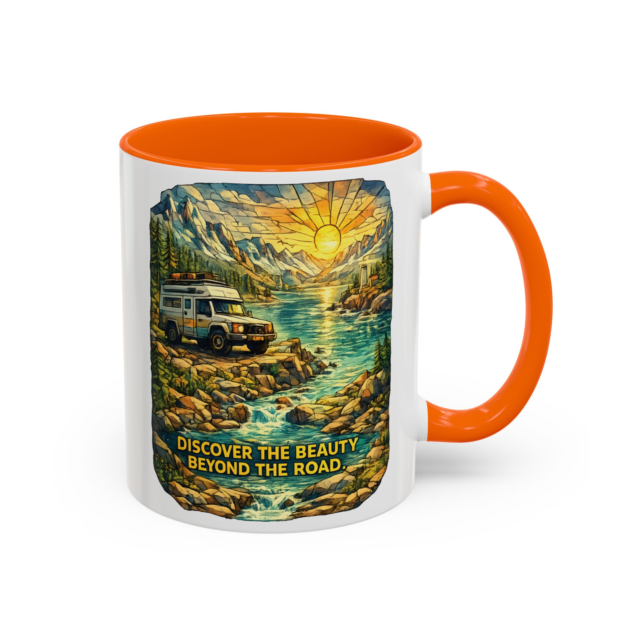 16628571726264002794_2048.jpeg Accent Coffee Mug (11, 15oz) — "Discover The Bieuty Beyond The Road" Design Cubic-Line