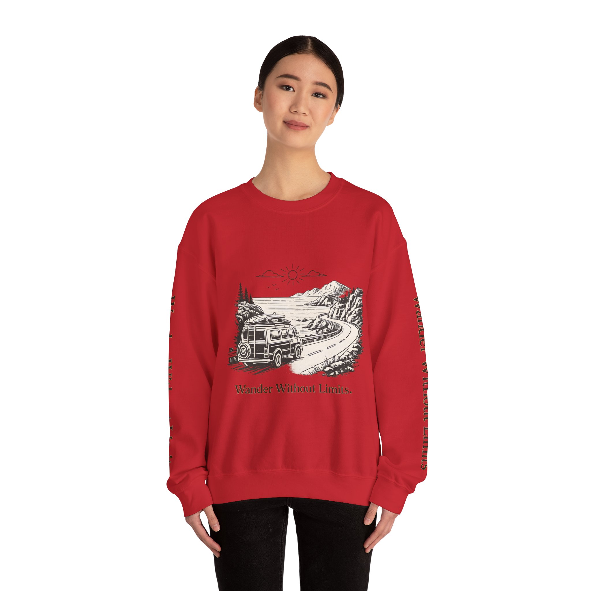 Unisex Heavy Blend™ Crewneck Sweatshirt — "Wander Without Limits" Design Minimal-Line