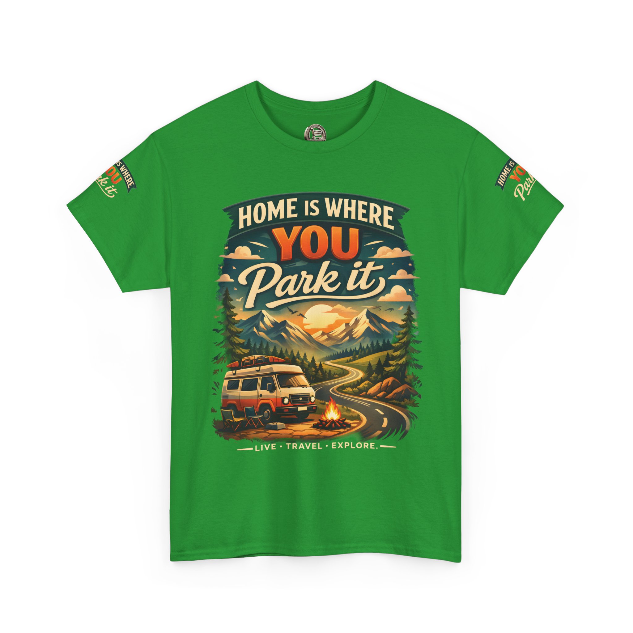 Unisex Heavy Cotton Tee — "Hom Is Where You Park It" Design Scenic-Line