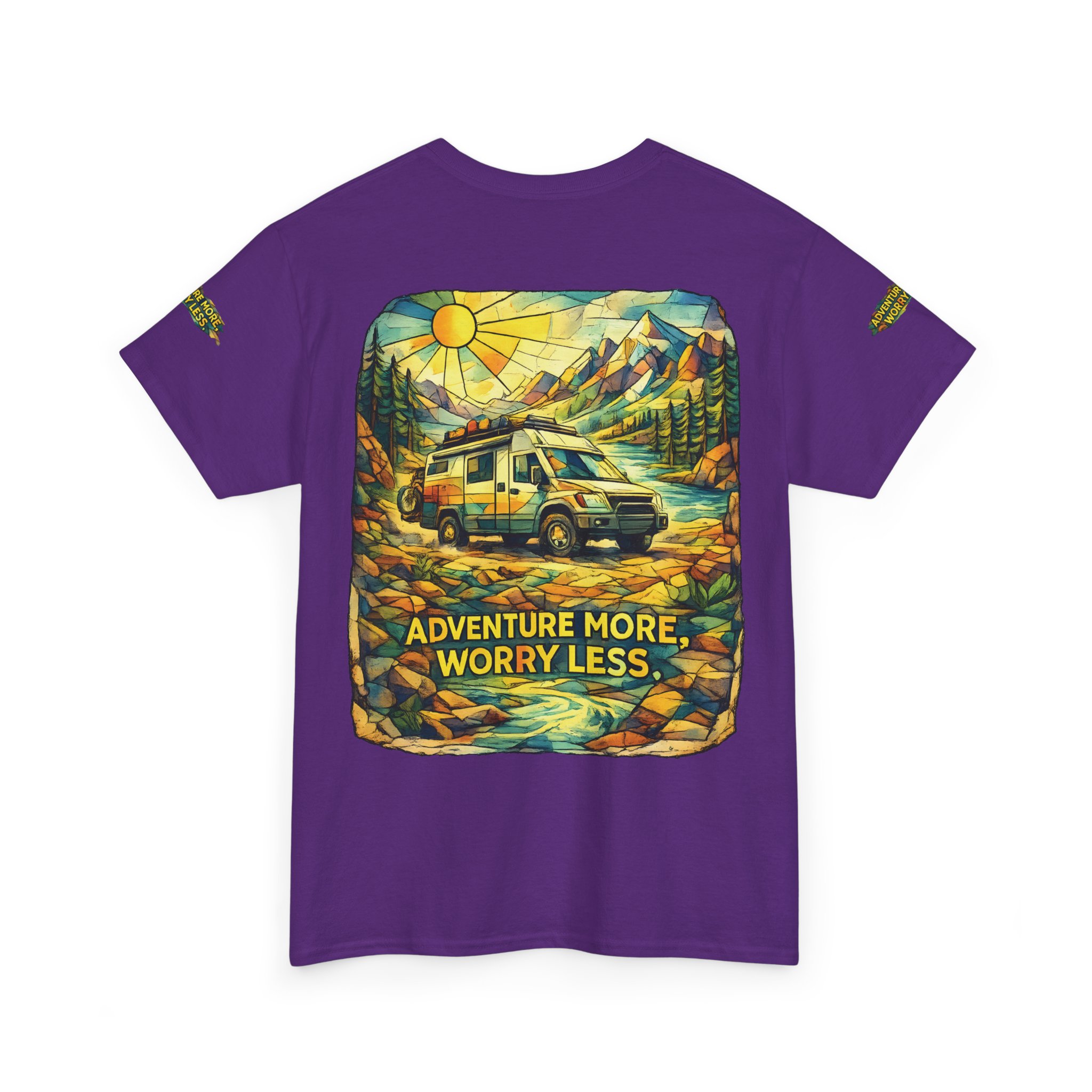 16645621461520625715_2048.jpeg Unisex Heavy Cotton Tee — "Adventure More Worry Less" Design Cubic-Line