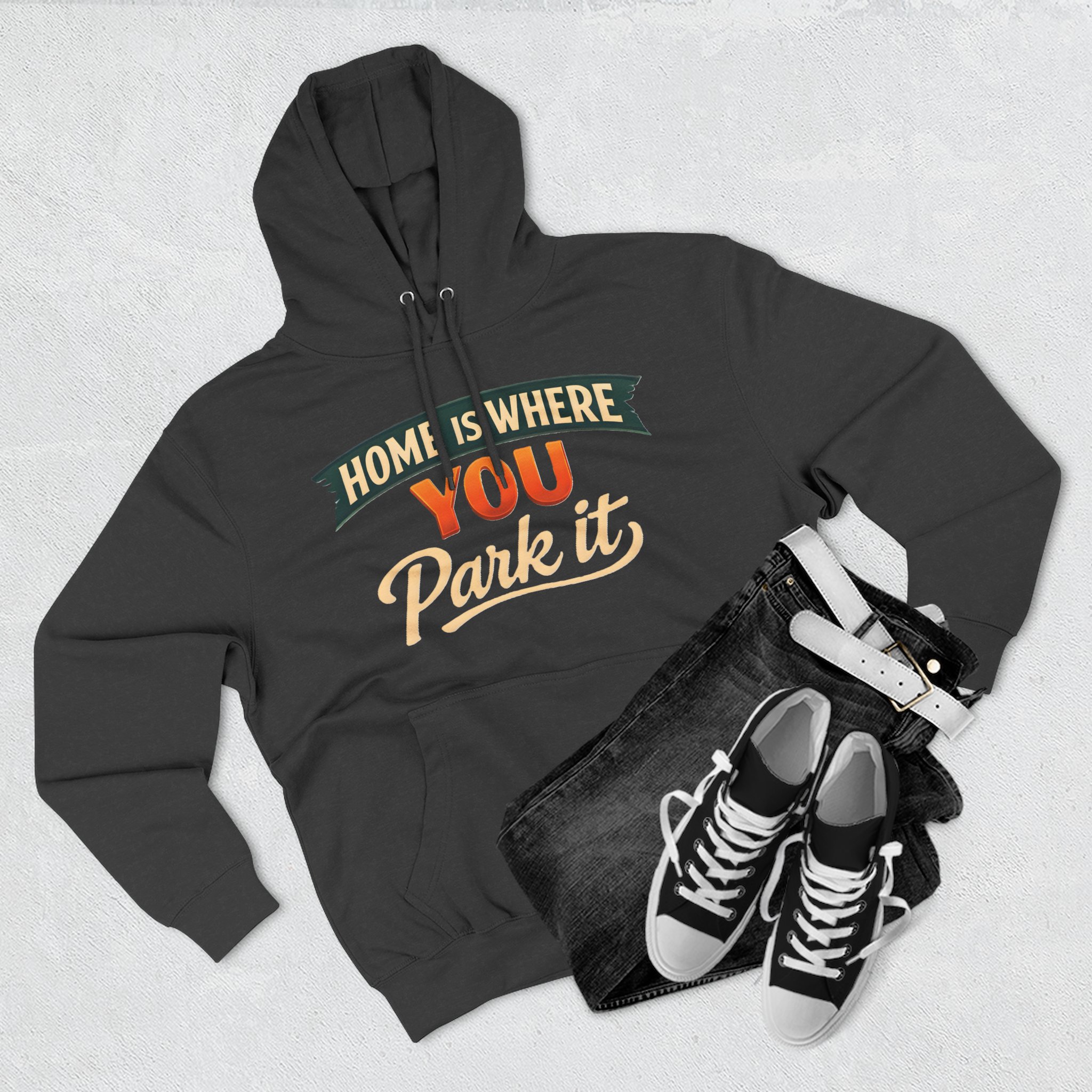 166457907794687682_2048.jpeg Three-Panel Fleece Hoodie - "Home Is Where You Park It" Design Scenic-Line