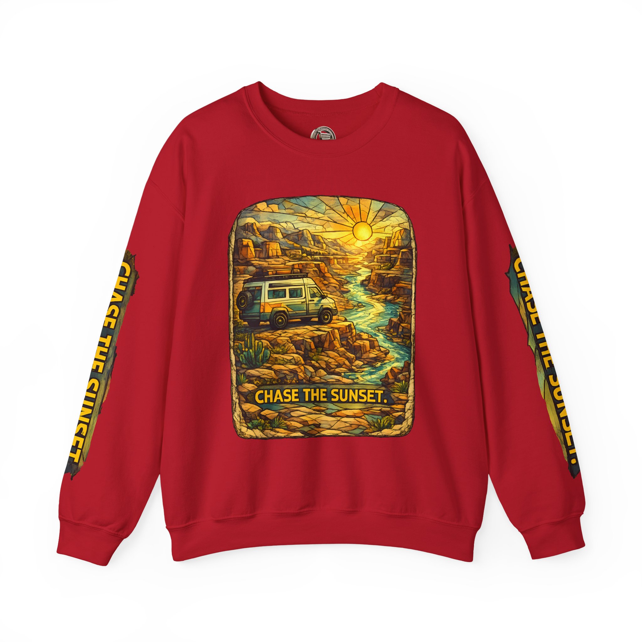 Unisex Heavy Blend™ Crewneck Sweatshirt — "Chase The Sunset" Design Cubic-Line