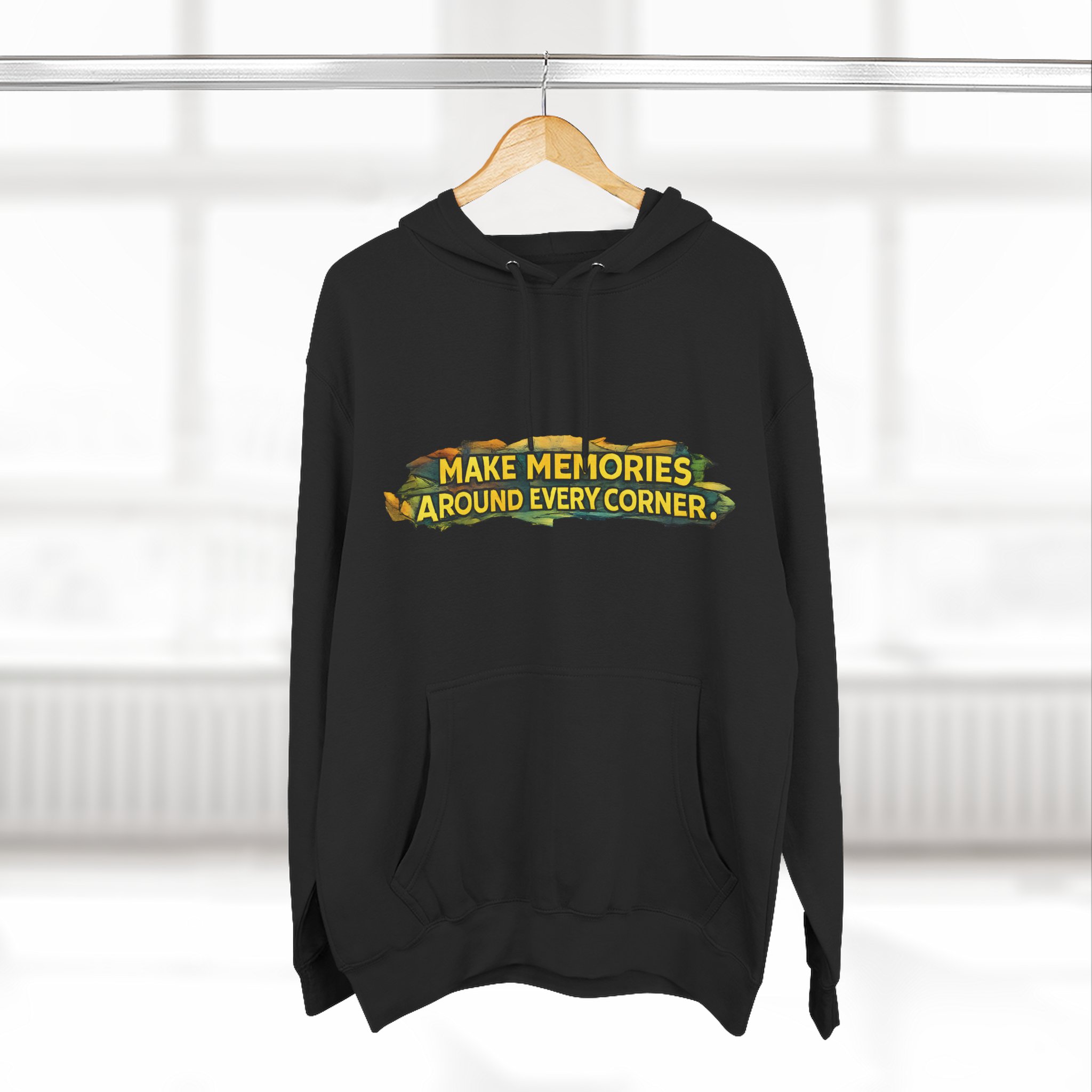 Three-Panel Fleece Hoodie - "Make Memories Around Every Corner" Design Cubic-Line