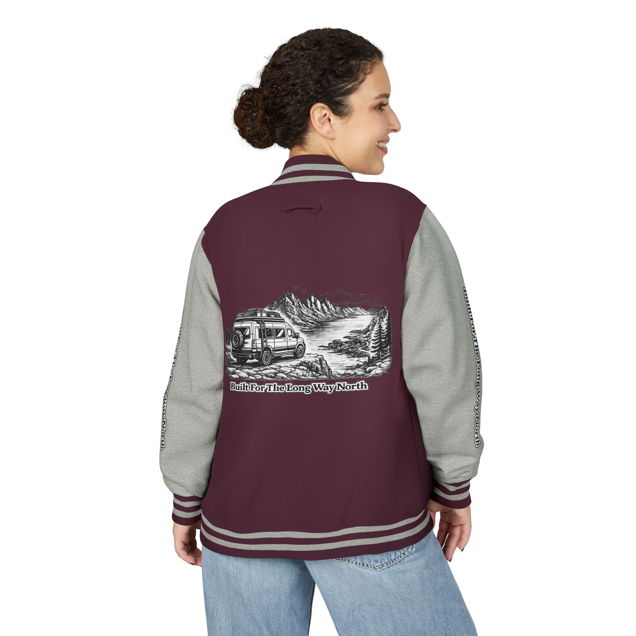 Unisex Heavyweight Letterman Jacket — "Built For The Long Way North" Travel Varsity Coat