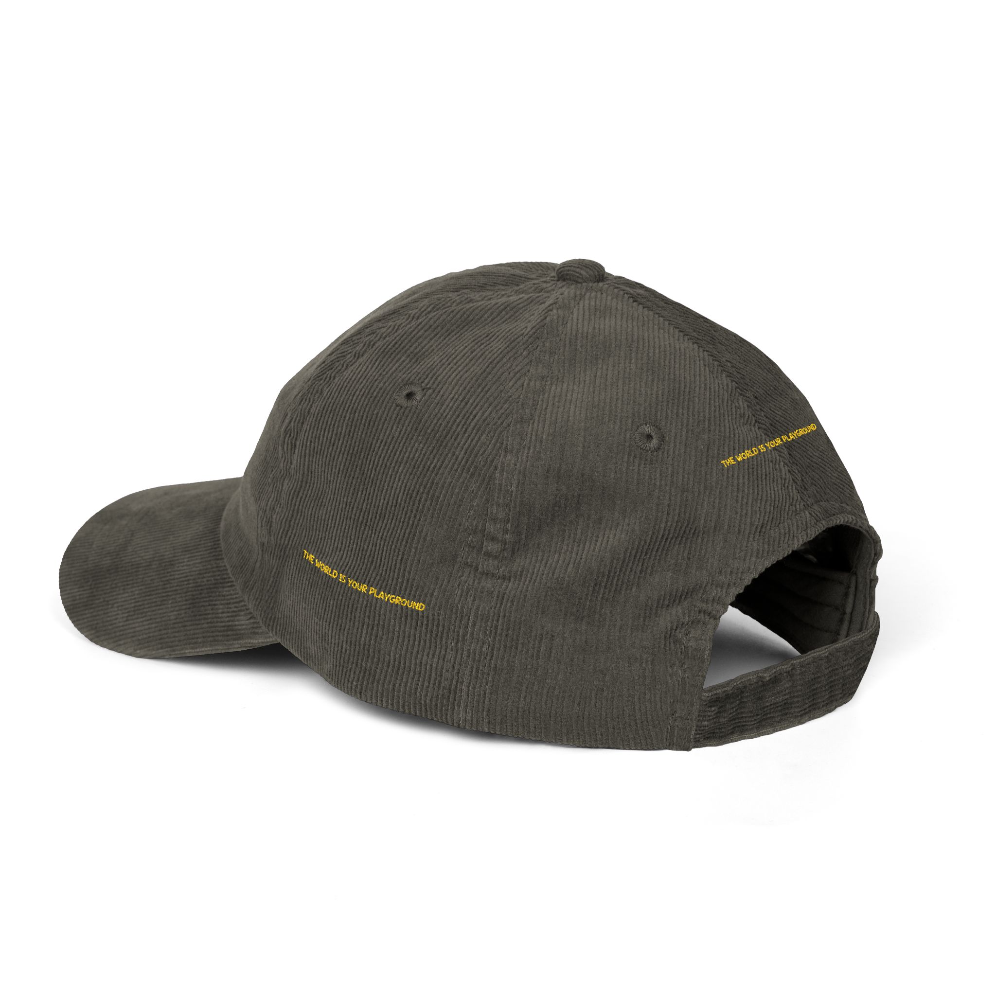 Vintage Corduroy Cap (Embroidery) — "The World Is Your Playground" Embroidered Hat
