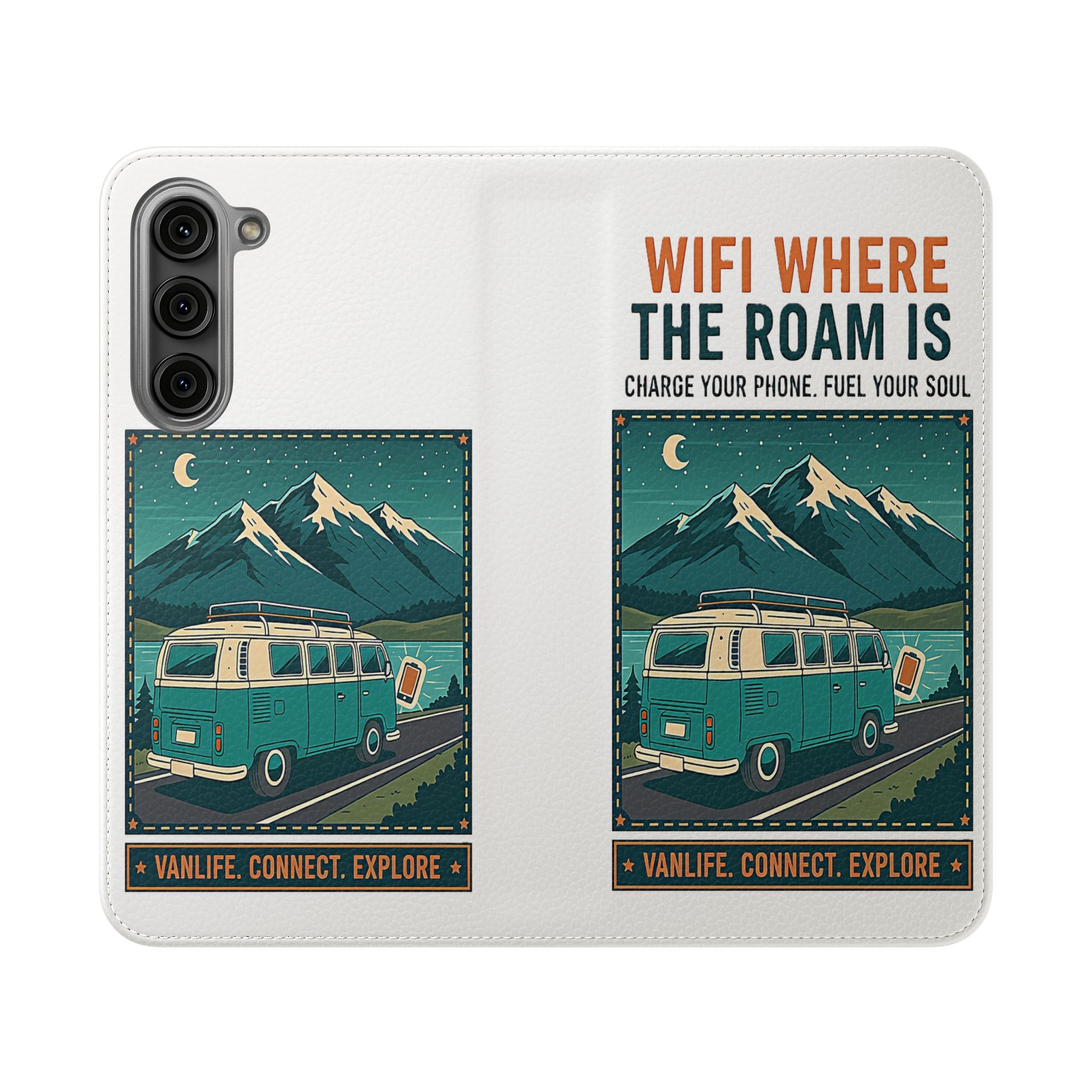 Flip Phone Case — “WiFi Where the Roam Is” Vanlife Wallet Case