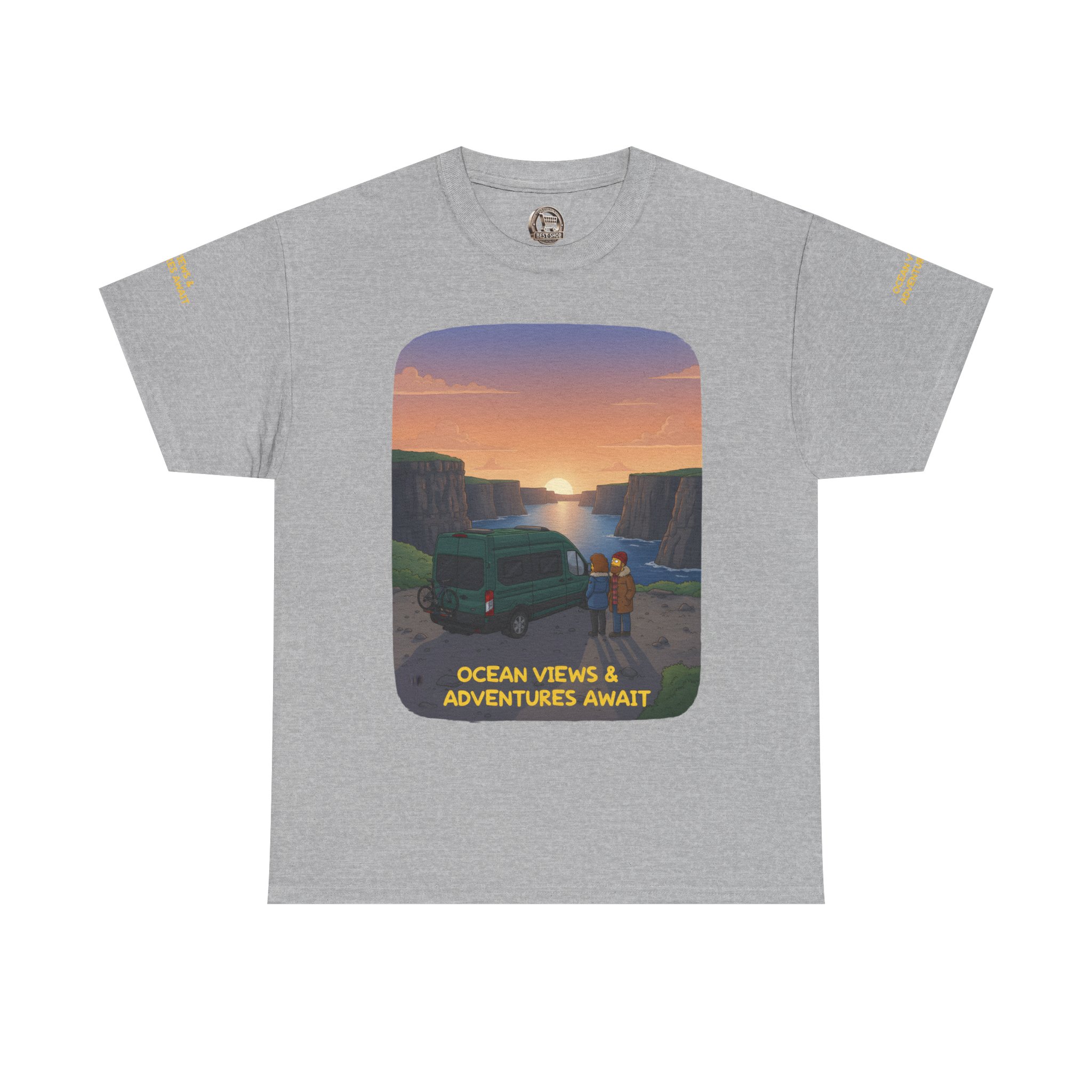 Unisex Heavy Cotton Tee — "Ocean Views-Adventures Awaits" Design Sitcom-Line